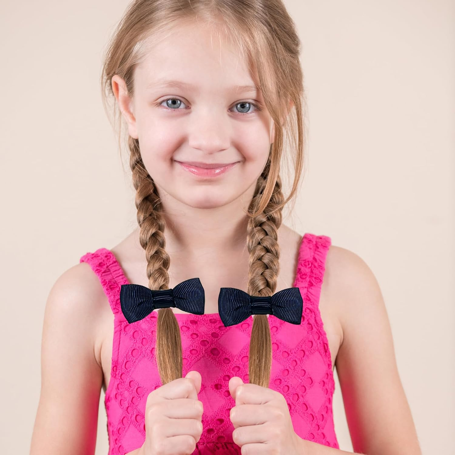 Bliceon 20 Pcs Navy Blue Hair Accessories Set - Girls' Bobbles, Bows, School Bands, Navy Blue Ribbon Headbands, Clips, Elastic Hairbands, and Braids - for Kids and Women