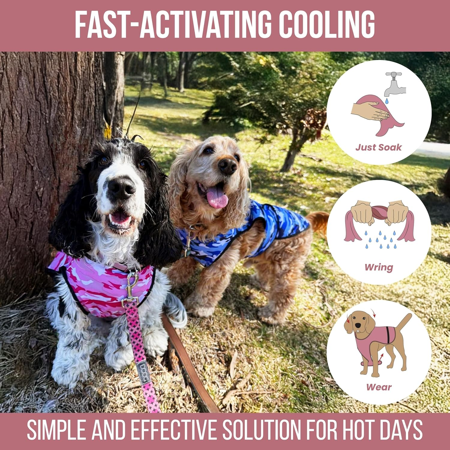 Dog Cooling Vest, Lightweight 2-Layer Camo Army Print Pet Cooler Jacket for All Small to Very Large Dogs. UV Protection Cooling Shirt for Beach, Hiking, Walking (Blue, Large) image number 5