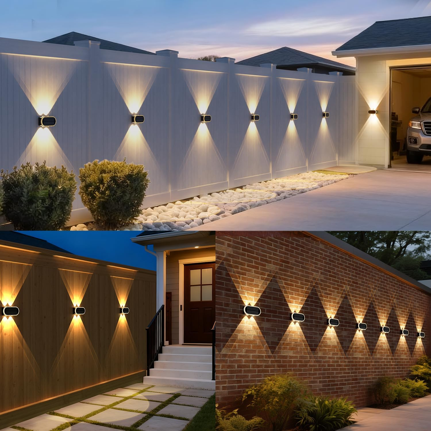 Solar Wall Light Outdoor Set of 6 Solar Wall Lights Outdoor up down 3000 K / 4000 K / 6000 K Fence Lighting Solar IP65 Waterproof for Garden Garage Patio image number 3