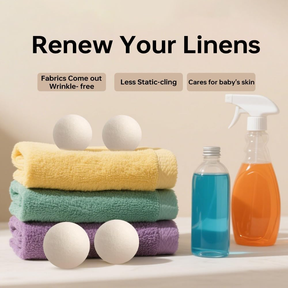 Wool Dryer Balls,Set of 6 with Storage Bag, 100% Natural Fabric Softener,Reusable Natural Fabric image number 3