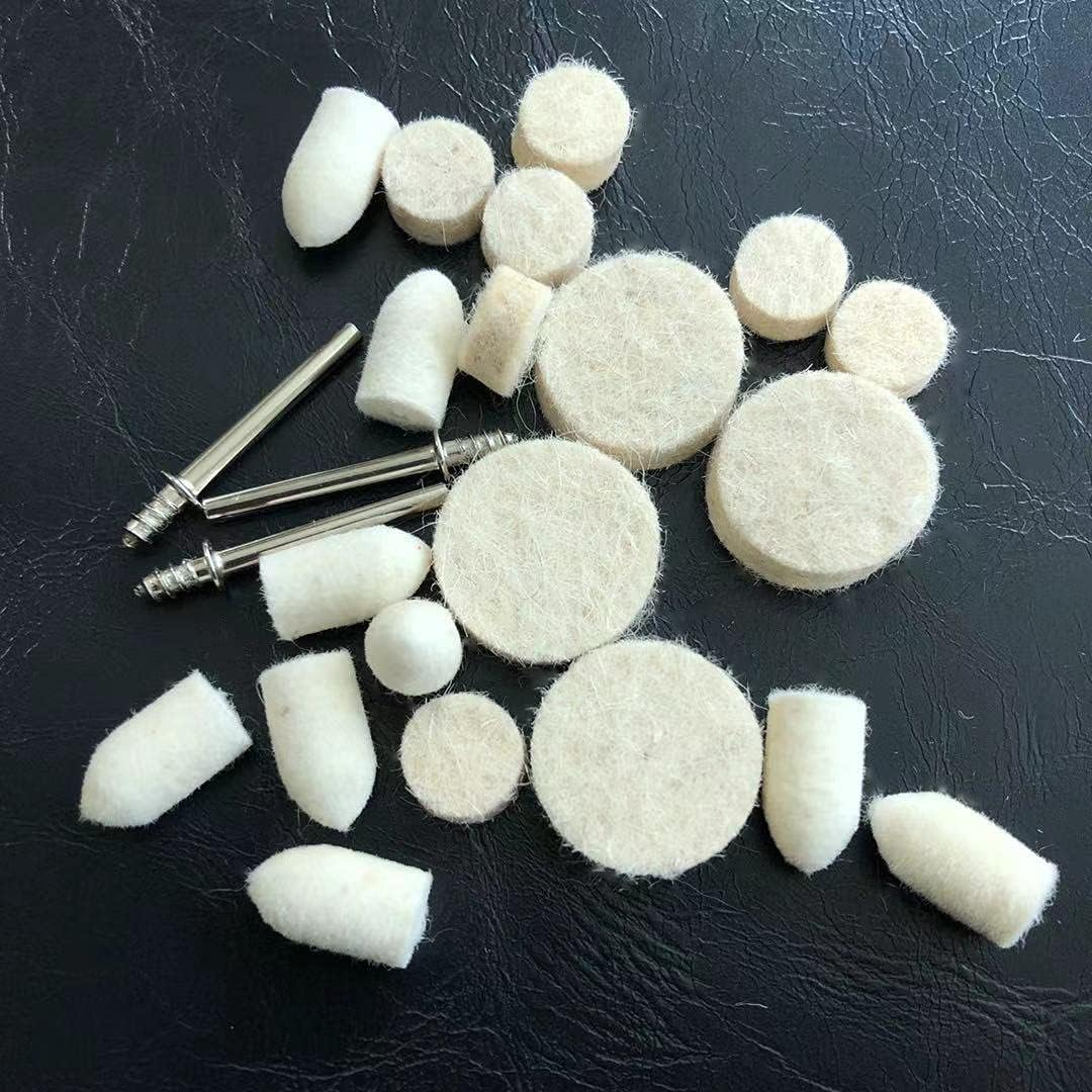 145PCS Wool Felt Polishing Pad - Felt Buffing Pad Wool Polishing Bits Buffing Wheel Professional Accessories with Point Mandrel1/8 Inch Shank for Wheels Kit Rotary Tools