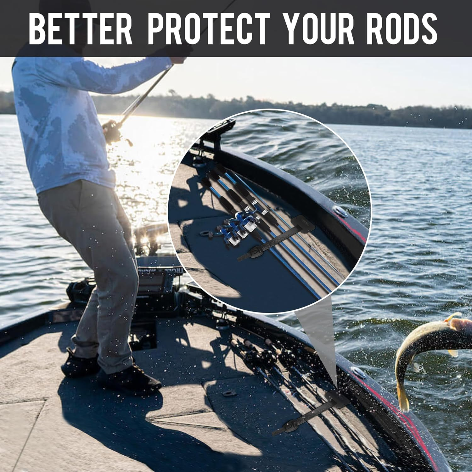 Rod Strap, Fishing Rods Hold down Strap, Gunwale/Deck Mount Retractable Rod Tie-Down F14200, Self-Retracting Rod Strap image number 4