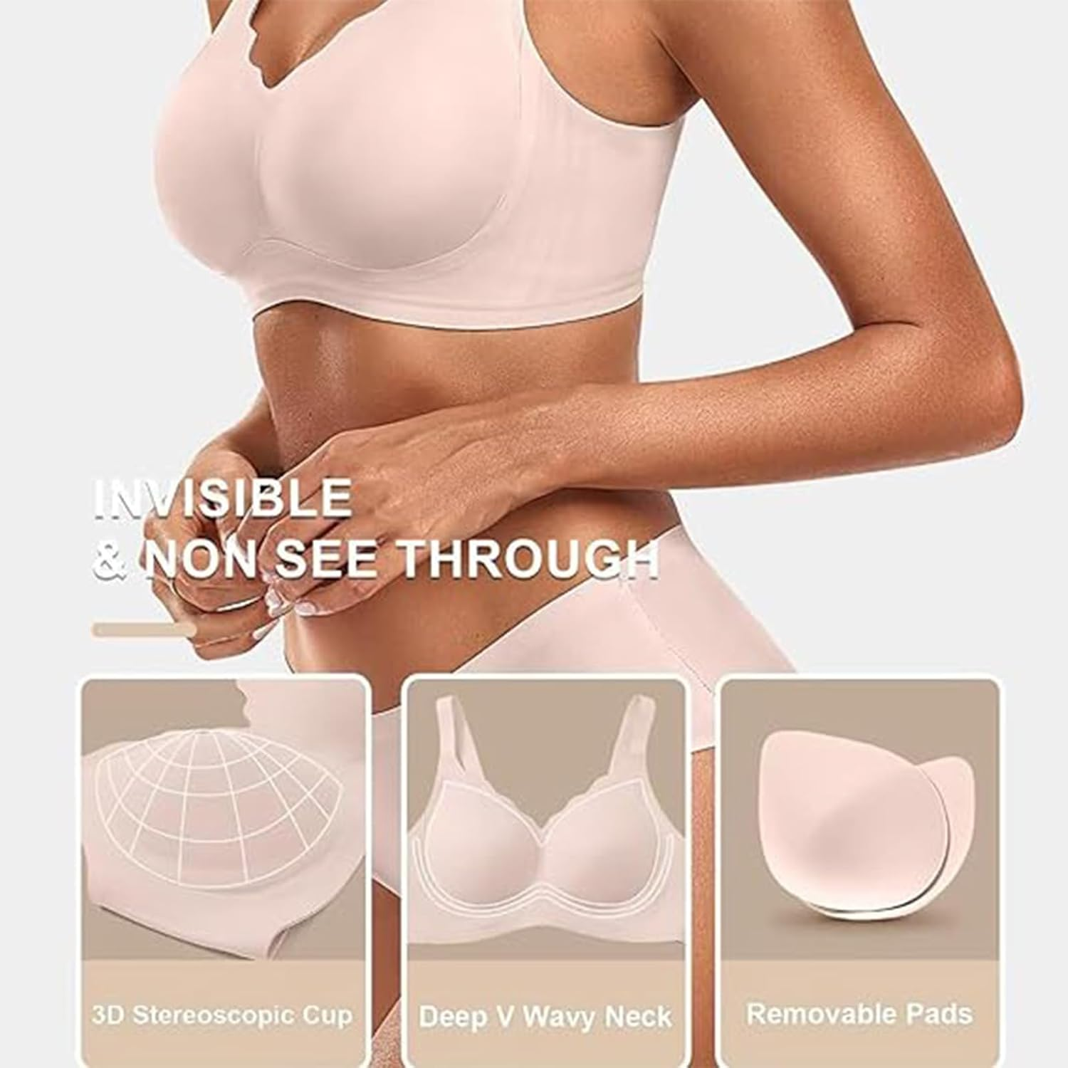 Seamless Scalloped Push-Up Bra, Dutifulon Seamless Scalloped Push-Up Bra, Comfortable Sports No Underwire image number 3