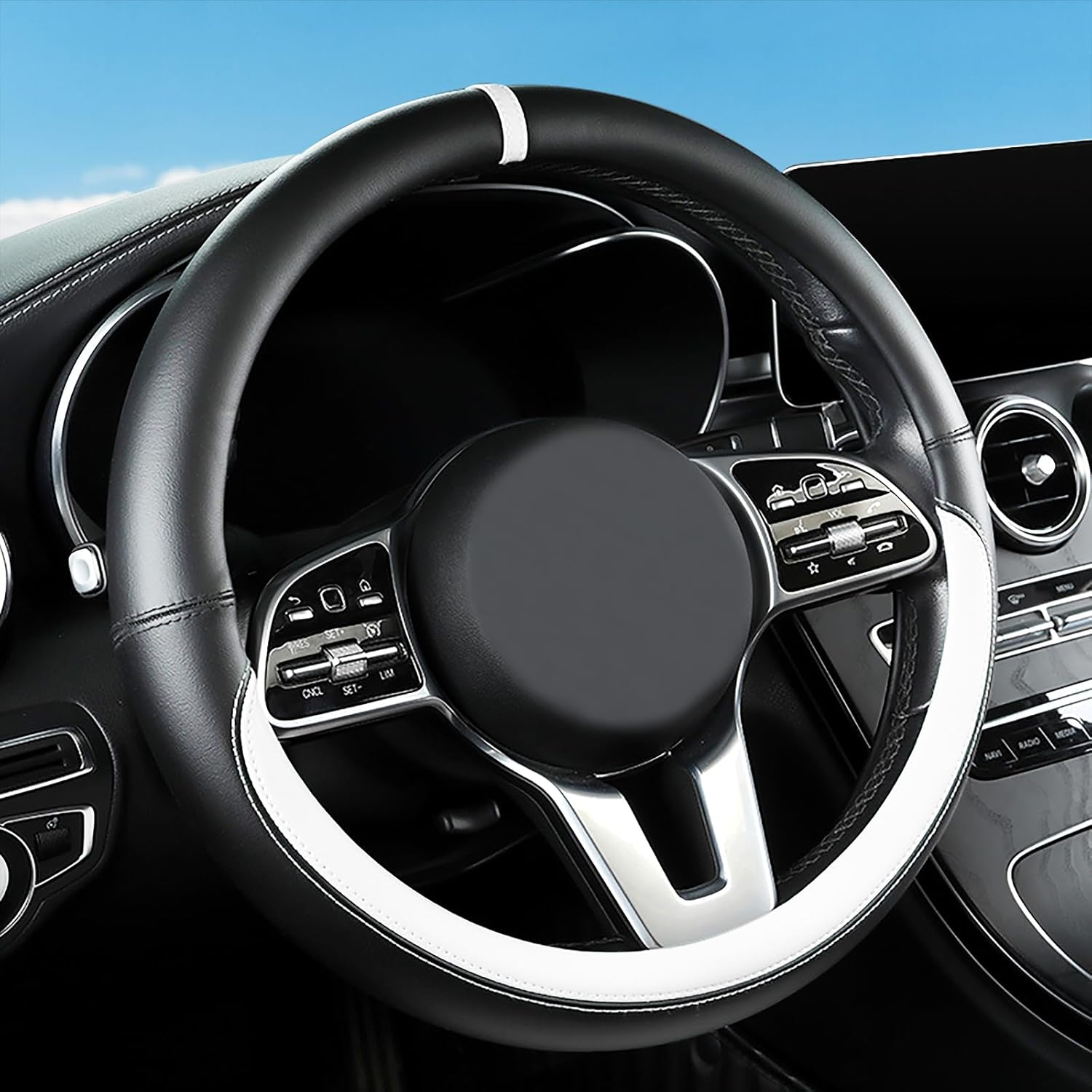 Red Embroidery Butterfly Car Steering Wheel Cover,14.5-15 Inch Universal Leather Covers Breathable Anti-Slip Odorless Steering Wheels Accessories for Men Women