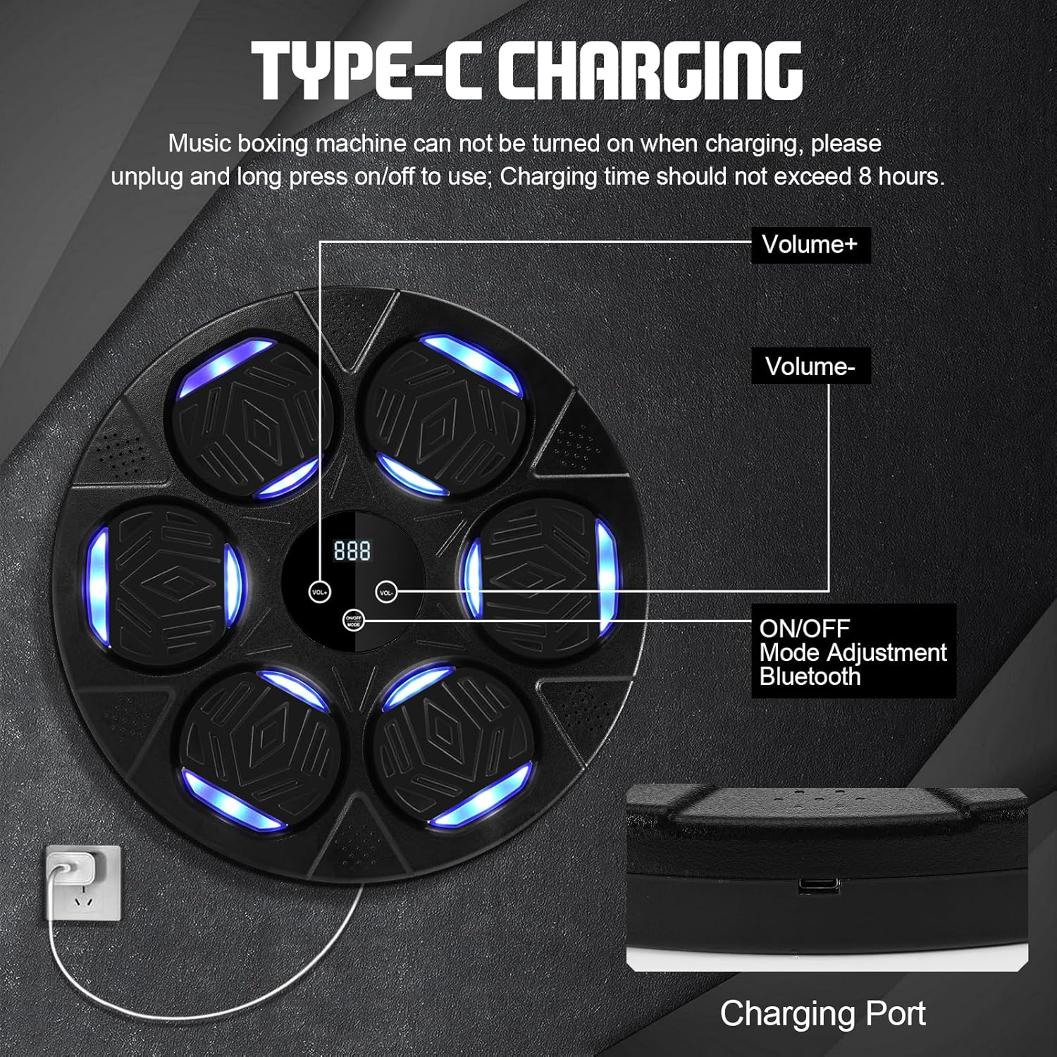 Music Boxing Machine, Smart Boxing Machine Wall Mounted with Boxing Gloves USB Charging Punching Machine Game Training Equipment Pad Devices Bluetooth Connection for Kids/Adults image number 2