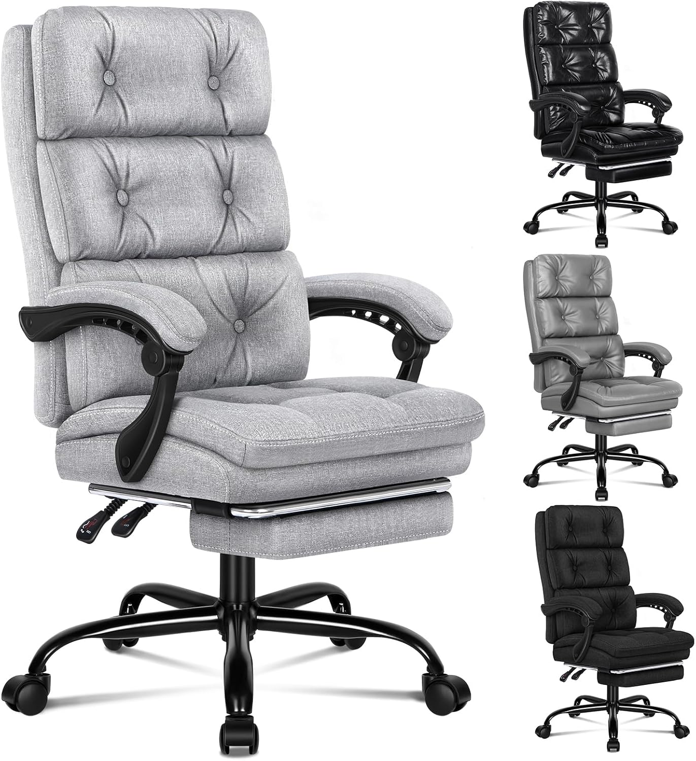 ALFORDSON Ergonomic Executive Office Chair with Footrest, High Back Desk Computer Chair Recliner for Home Office Study Student, Fabric Wide Seat Video Gaming Chair, Palmer Fabric Grey