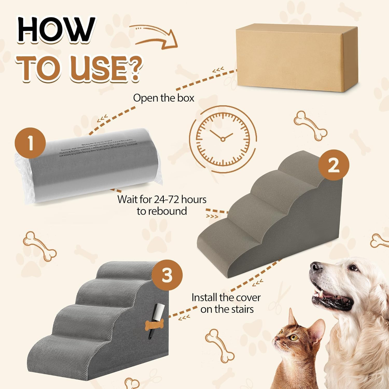 Dog Stairs for Small Dogs, 4-Step Pet Stairs for High Beds, Dog Steps for Couch, Pet Stairs for Small Dogs and Cats, Non-Slip, Stable Indoor Dog Steps for High Bed Grey image number 4