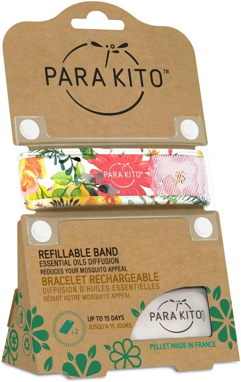 PARAKITO Mosquito Band Adult - Mosquito Bracelet - Mozzie Bands - Mozzie Bracelet - W/Natural Essential Oils, No DEET, No Alcohol, Waterproof. 30 Days Protection, 15 Days per Pellet, 2 Pellets per Pack (Flowery) image number 4