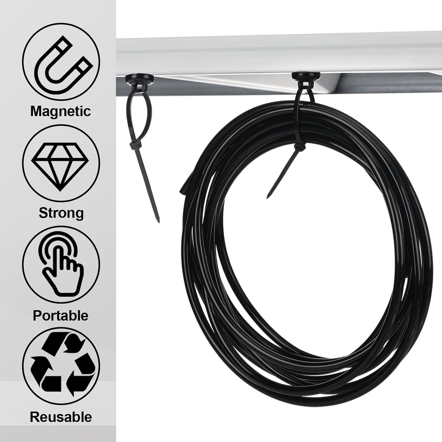 Leinuosen 100 Set Magnetic Zip Tie Mount and Nylon Cable Ties, 19 Mm Multipurpose Wire Cable Holder Mount Wire Clips Management Electrical Organization Supplies image number 6