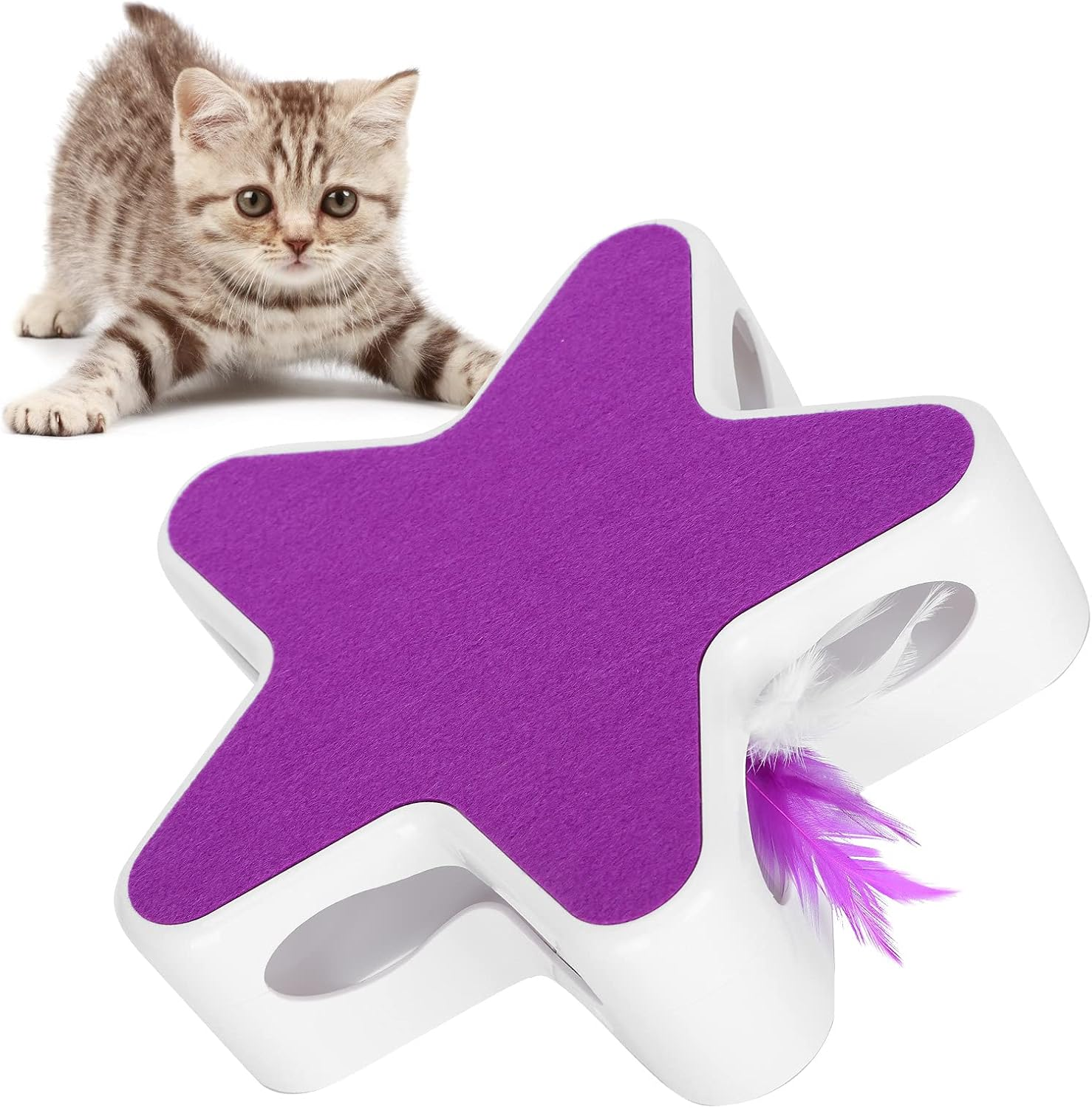 Cat Toys for Indoor Cats Interactive Cat Toy with Feathers,Five‑Pointed Star Funny Cat Box Feather 360 Degree Random Rotation Automatic Teaser Cat, Electronic Cat Toy, Cat Exercise Toy image number 4