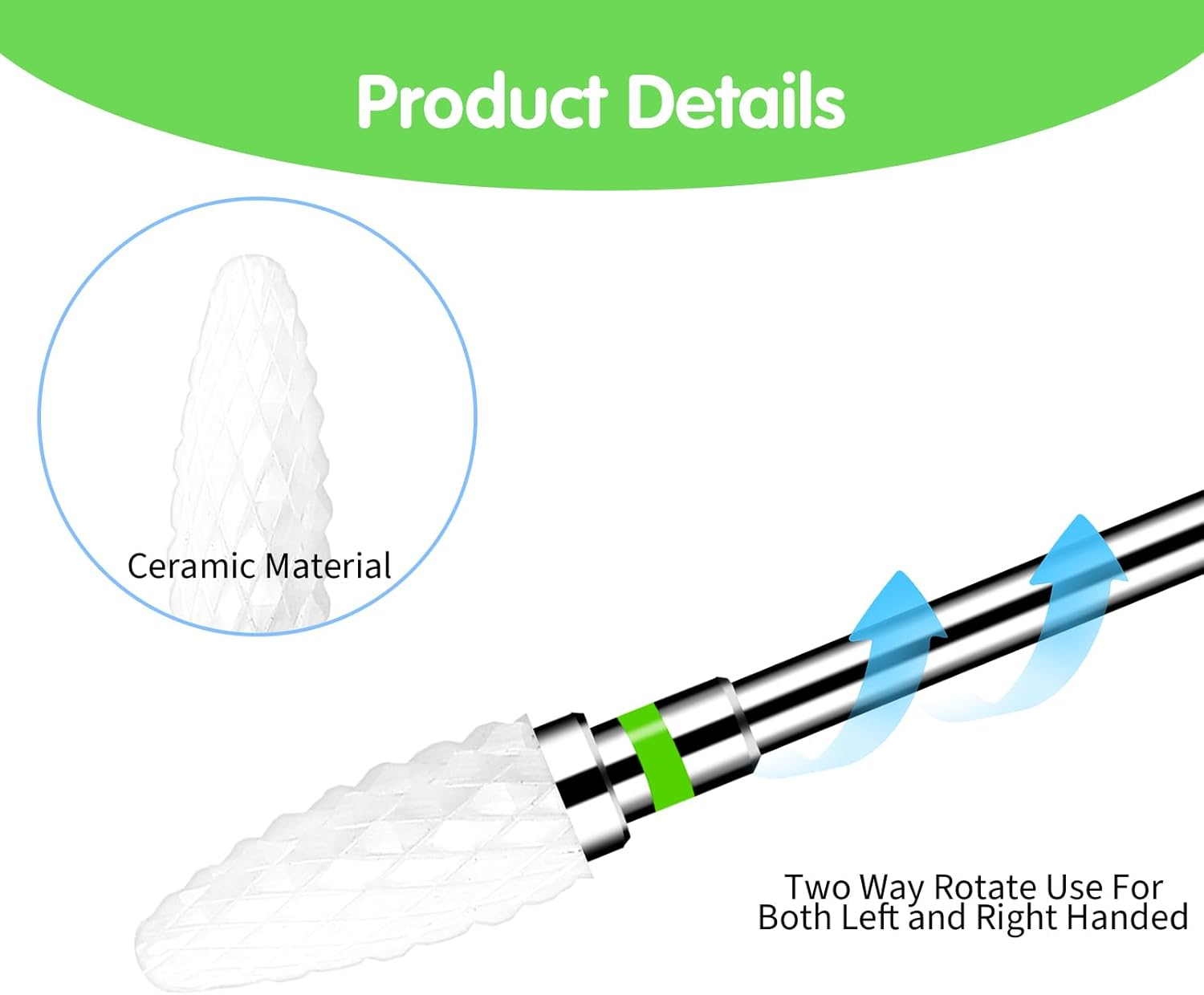 Gjinxi Ceramic Nail Drill Bits Set 5 Pcs Professional Corn Shape Ceramic Bits 3/32'' Acrylic Nail File Gel Removal Rotary Tool for Manicure Pedicure Cuticle Gel Nail Polishing(2.35Mm) image number 6