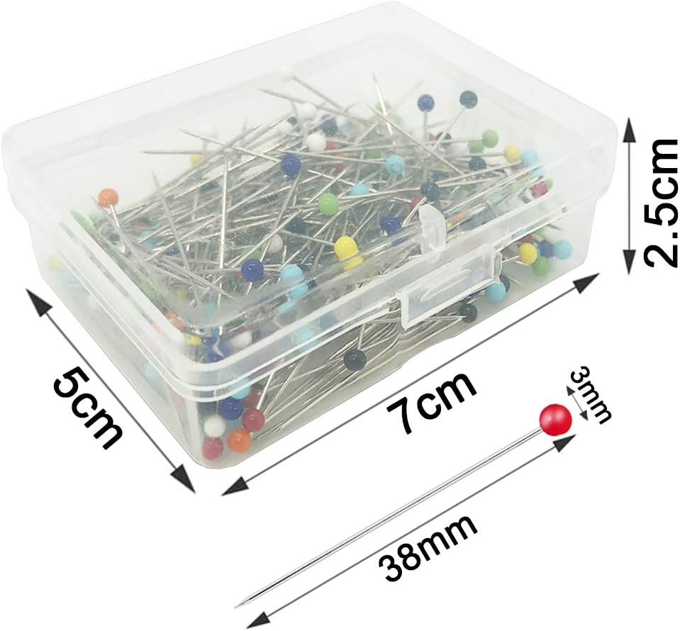 Benvo 250Pcs 1.5 Inch Sewing Pins with Glass Pearl Head Pins Straight Quilting Pins Multicolor Ball Head Pins with Hanging Plastic Contain Box for Fabric Dressmaker Jewelry Decoration image number 4