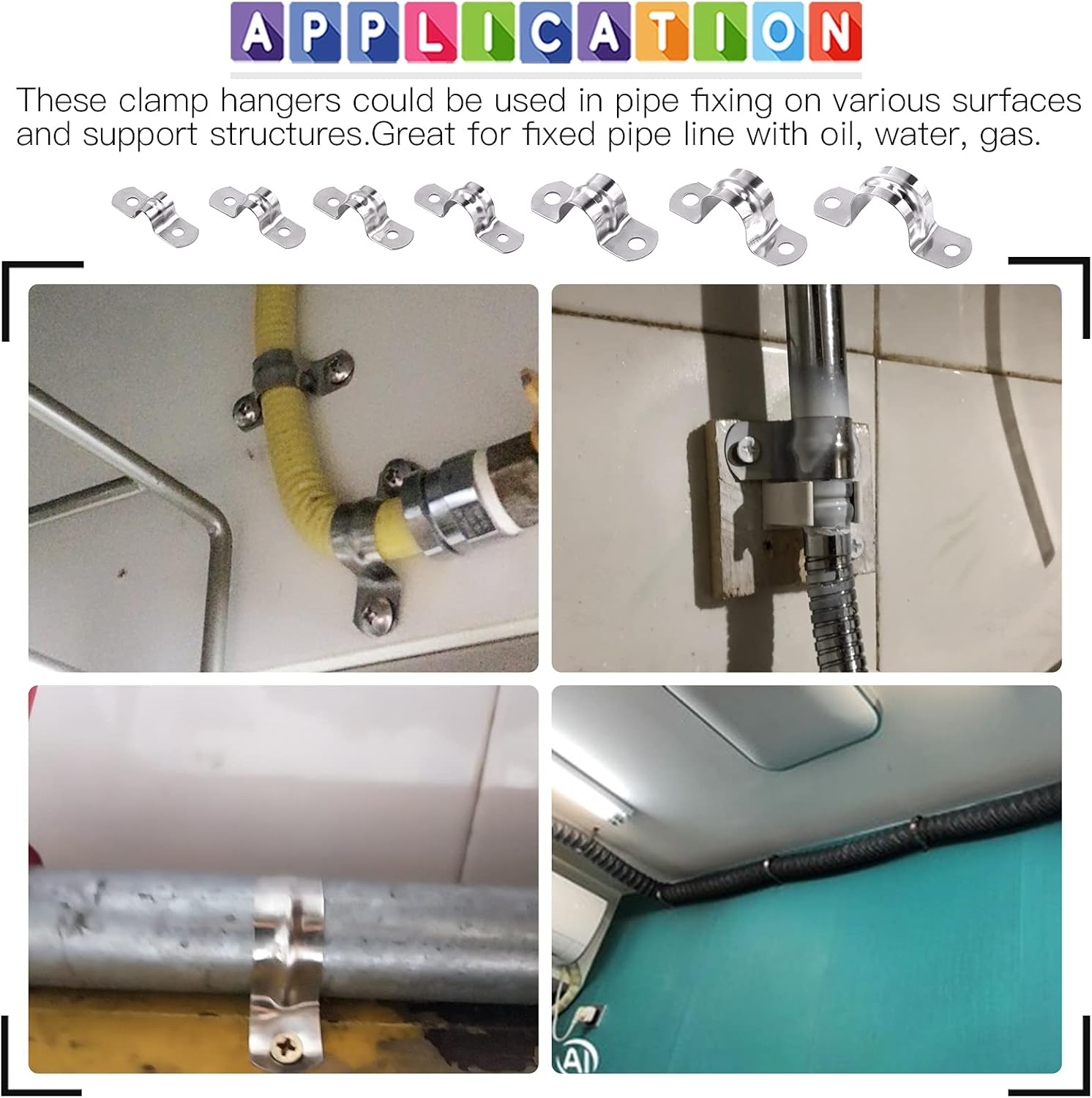 Glarks 85Pcs Pipe Strap Clamp Set M8 M10 M12 M14 M16 M20 M25 304 Stainless Steel Two Hole Strap Heavy Duty Rigid Pipe Strap U Bracket Tube Strap Assortment Kit for Pipe Tube Fixing