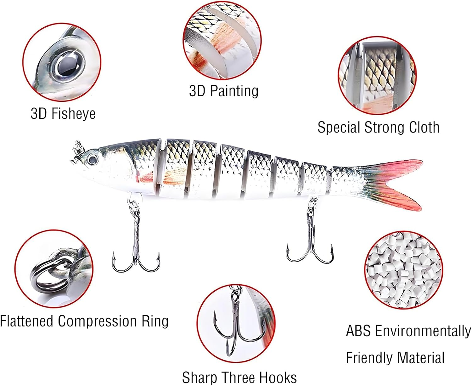 ZHIGOU Fishing Lures Realistic Multi-Jointed Swimbait for Freshwater and Saltwater, Slow Sinking Hard Bait for Bass, Trout, Crucian, Pike, Walleye - Professional Fishing Gear image number 4