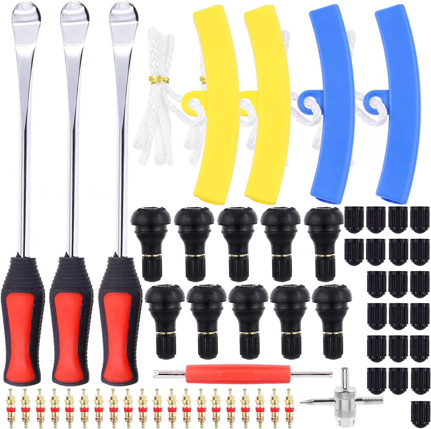 57 Pcs Tire Spoons Motorcycle Tire Changing Tools, Bike Tire Iron Levers Repair Kit with Pure Copper Valve Stem Cores,Rim Protectors, Valve Core Remover for Motorcycle ATV Lawn Mower image number 4