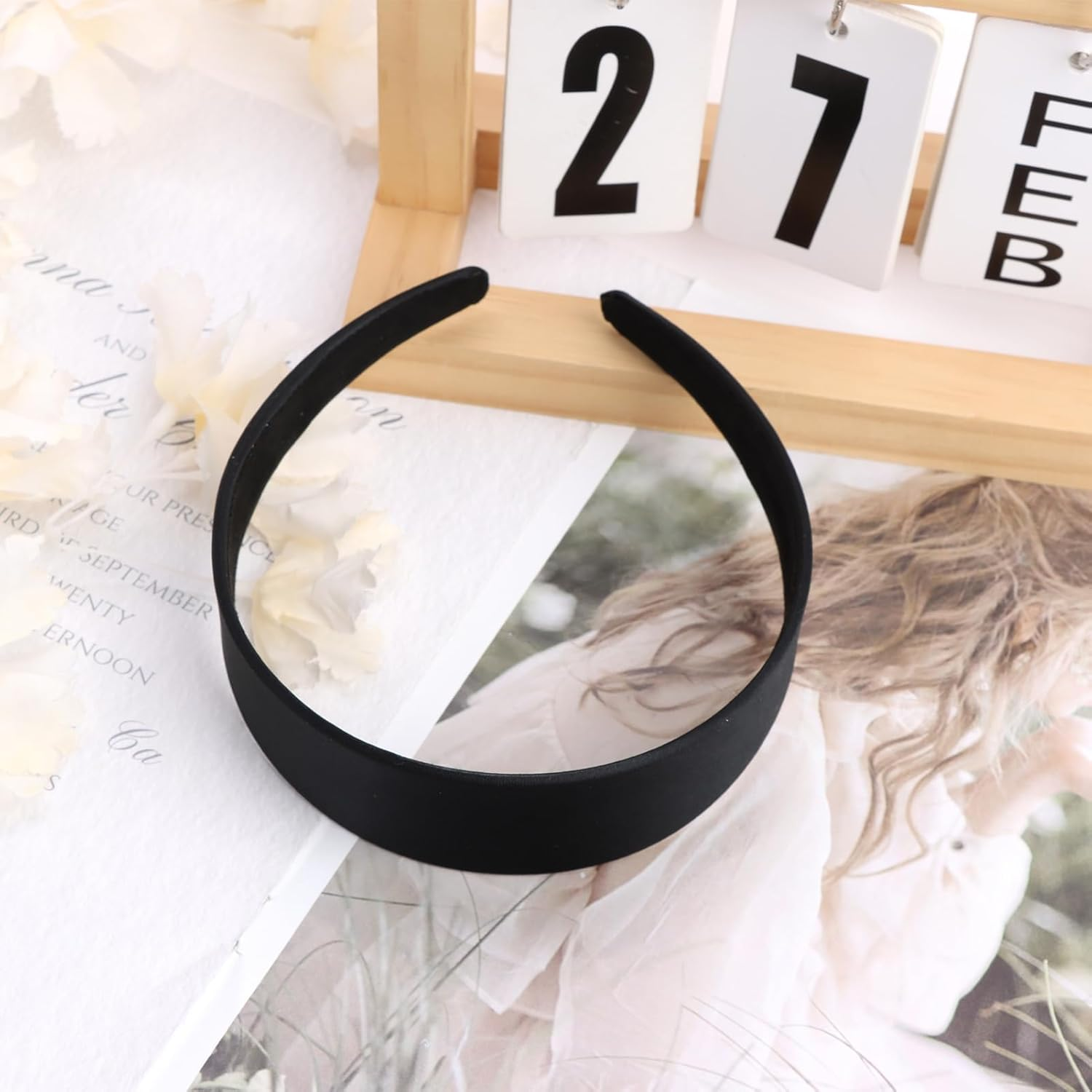 Wide Headband 4 Cm Headband Women'S Wide Classic Basic Black Band Headband for Women Made of Material, Elegant Accessory for Any Occasion image number 2