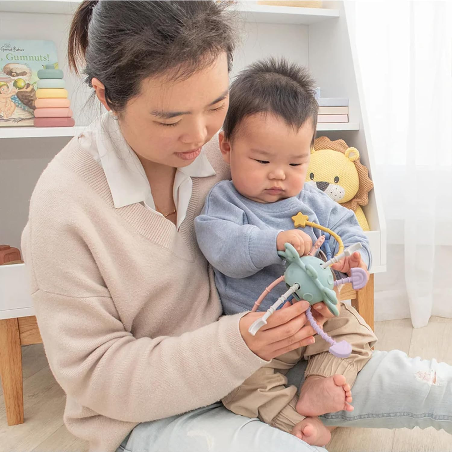 Playground Montessori Toys for Babies, Colorful Pull String Interactive Toy, Travel Toys for Babies, Sensory Toys for Toddlers, Fine Motor Skills Kids Toys Gifts, Silicone BPA Free image number 4