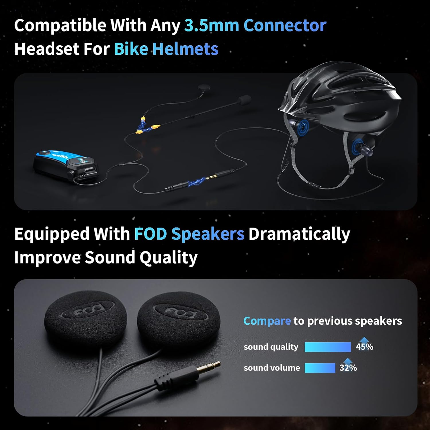 Fodsports M1-S plus Motorcycle Bluetooth Headset with Music Sharing, Microphone Mute, FM, Powerful 900Mah Battery, Helmet Intercom up to 8 Riders with Noise Cancellation, Wonderful Sound, Blue, 1 Pack image number 1