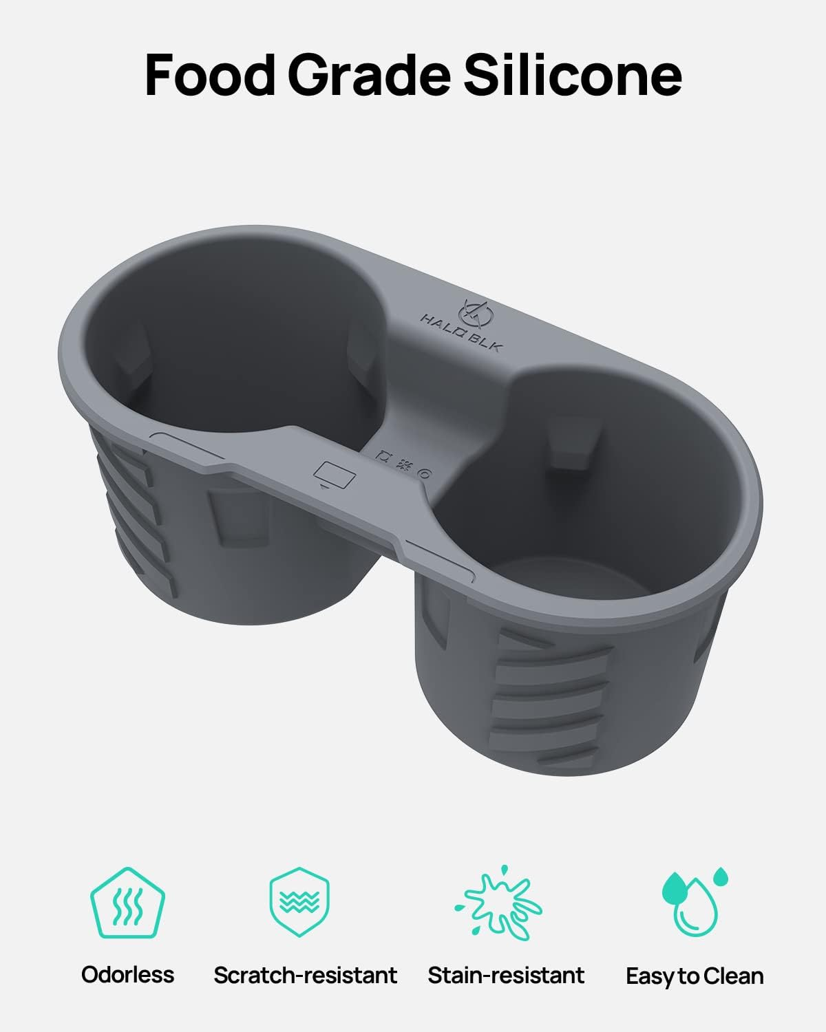 Halo BLK Center Console Cup Holder Insert for 2023 2022 2021 Tesla Model 3 Model Y, Removable & Washable Food Grade Silicone with Key Card Design image number 1