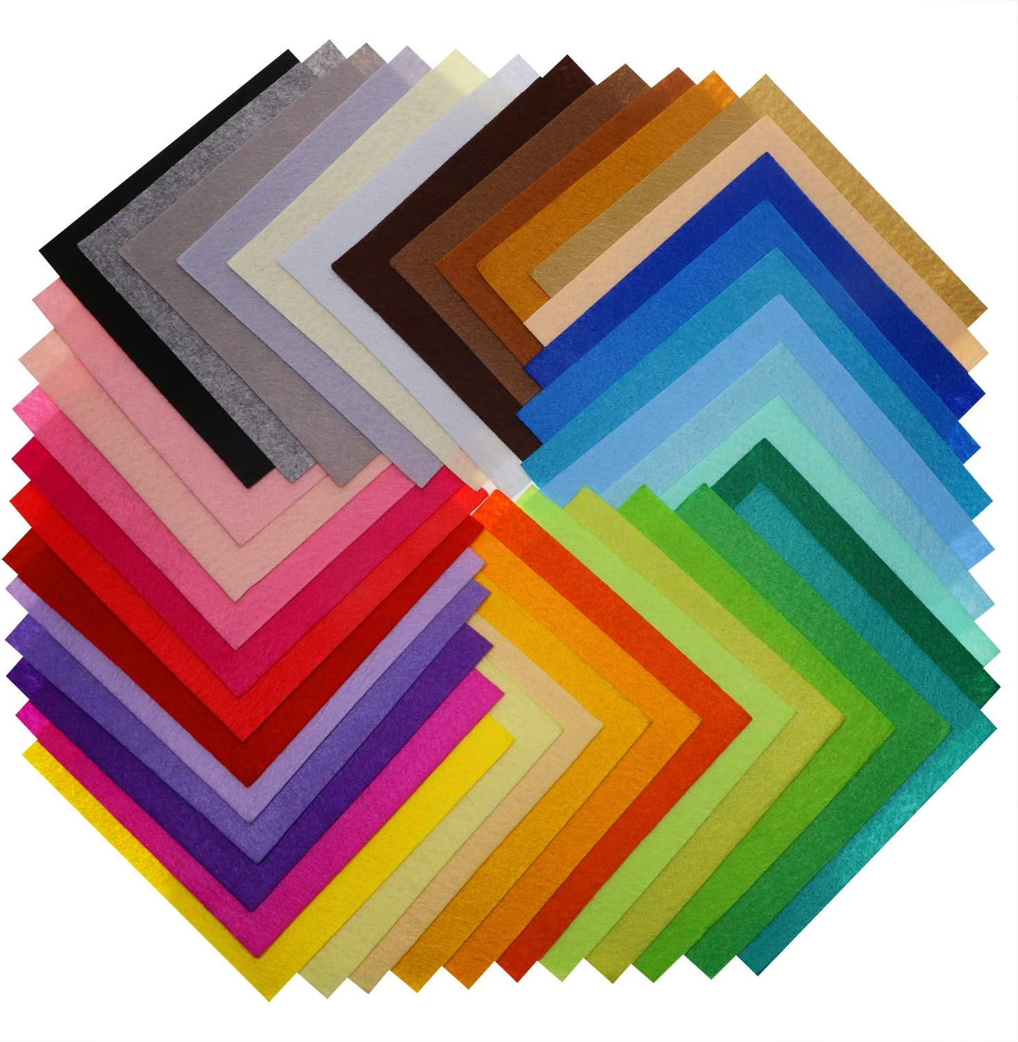 Shapenty 40 Assorted Colors 1MM Thick Small Felt Fabric Sheet Pieces Nonwoven Patchwork Sewing Felt Squares Pack for Kids Adult DIY Art Craft Project, 40PCS (40 Colors, 6 X 6 Inch) image number 1