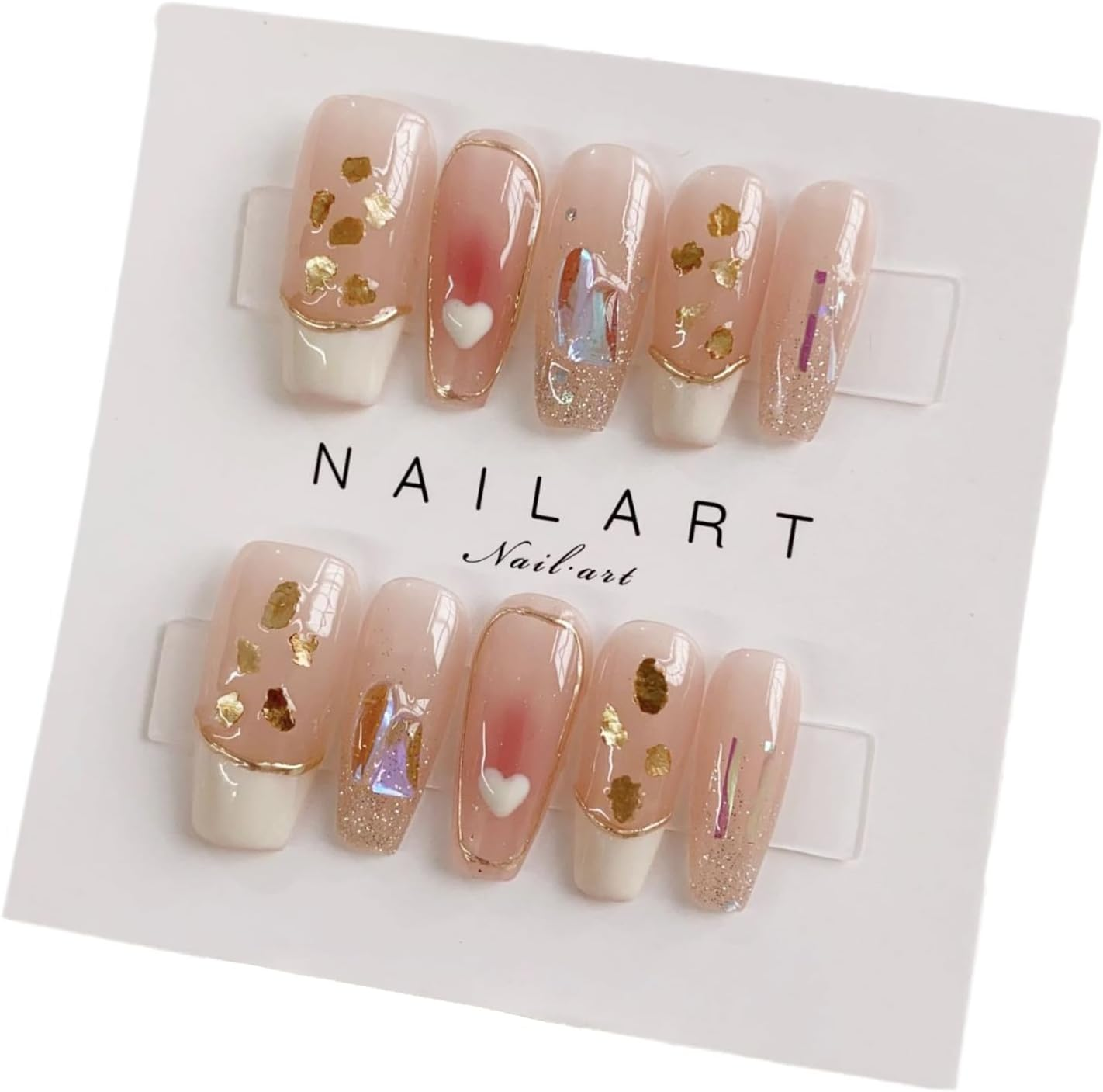 JOWILIN Press on Nails Set, 10 Pcs French Tip Exquisite Handmade Fake Nails with Ultra-Adhesive Jelly Glue and Nails Kit, Long-Lasting over Two Week, Reusable False Nails for Women, Girls (Pink) - Ink image number 2