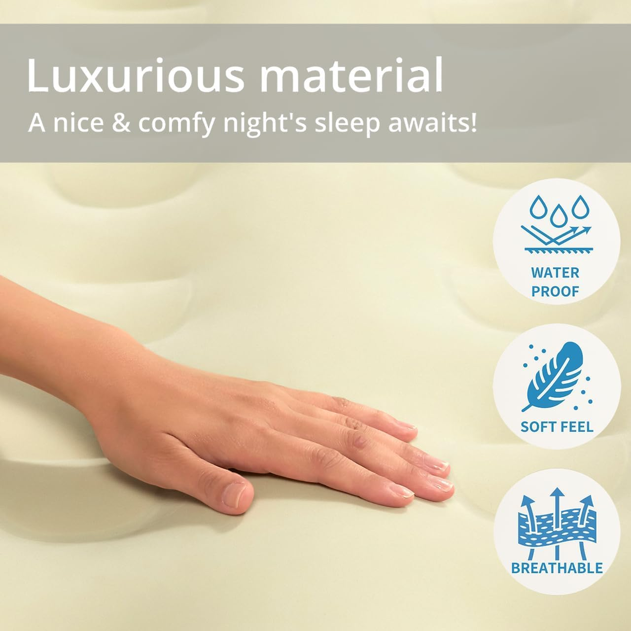 Queen Size Air Mattress with Built-In Rechargeable Pump, 3 Min Inflation, Waterproof Flocked Surface, 150X200X40Cm, 250KG Support &ndash; Portable Inflatable Bed for Home, Camping & Guests (Sandstone Beige) image number 5