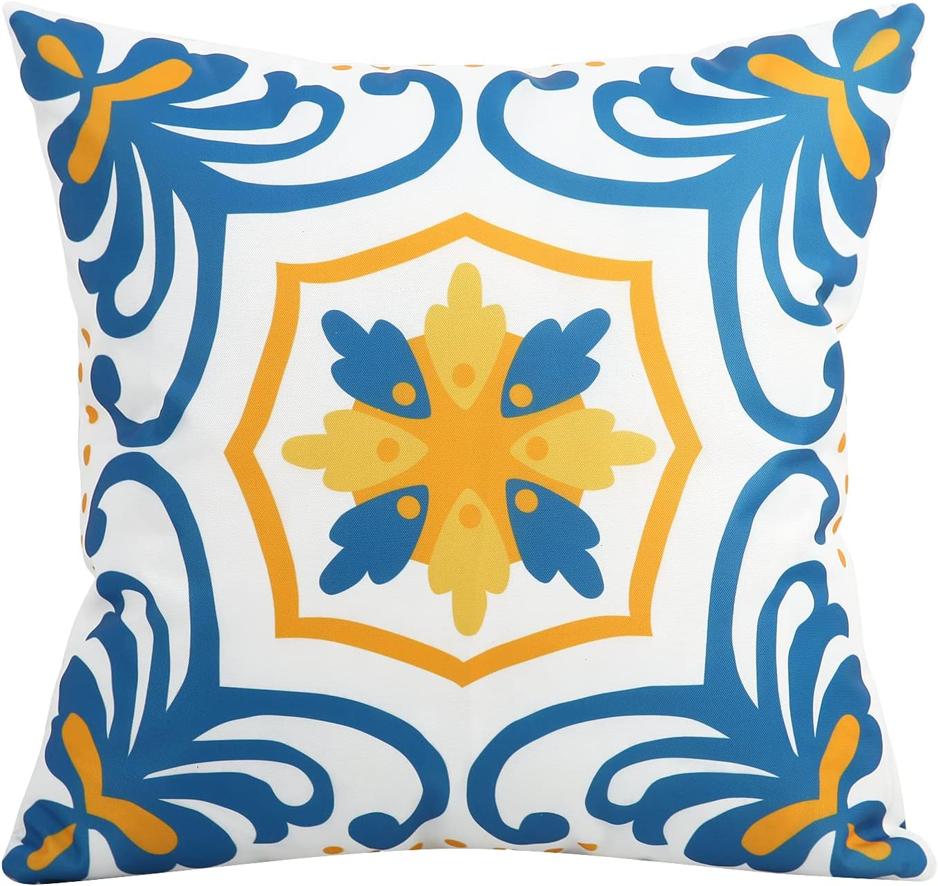 Outdoor Waterproof Throw Pillow Covers Set of 4 Floral Printed and Boho Farmhouse Outdoor Pillow Covers for Patio Funiture Garden 18X18 Inch Yellow image number 2