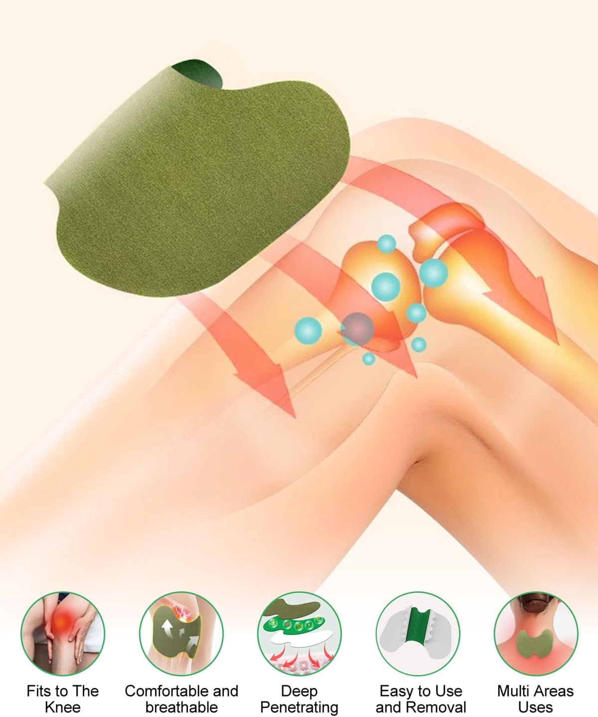 MYMULIKE 52 Count Knee Patches, Warming Herbal Patches for Long Lasting Reducing of Joint Uncomfortable, Wormwood Extract Sticker for Knee,Back,Neck,Shoulder image number 5