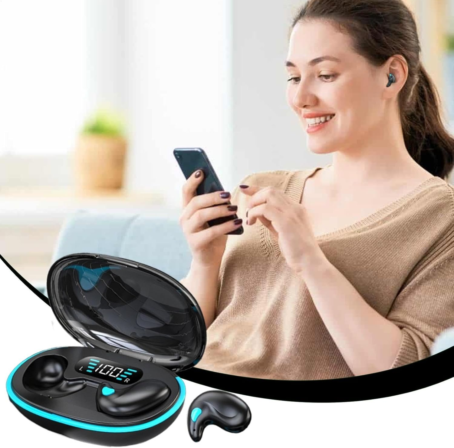 Bone Conduction Sleep Wireless Earphones,Wireless Invisible Earbuds,Lightweight Sleep Wireless Headphones with Sleep Mode, Side Sleeper Sleep Earbuds Clear Calls for Smartphone, Tablets - White image number 6