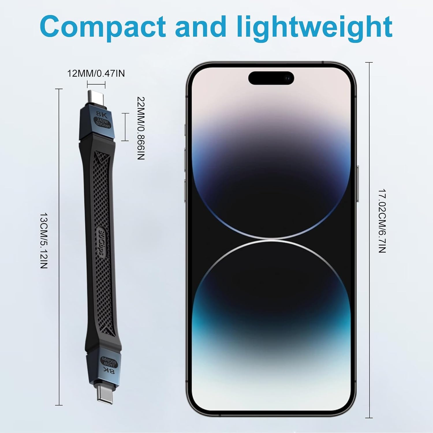 Danfetsoy USB C Short Cable 80Gbps, USB C Male to Type C Male Cable Support 80Gbps, 240W, 16K@30Hz Video Thunderbolt 4/3 for Laptop, Tablet, Docking, Egpu, Phone(Black, 13Cm/5Inch) - White image number 5