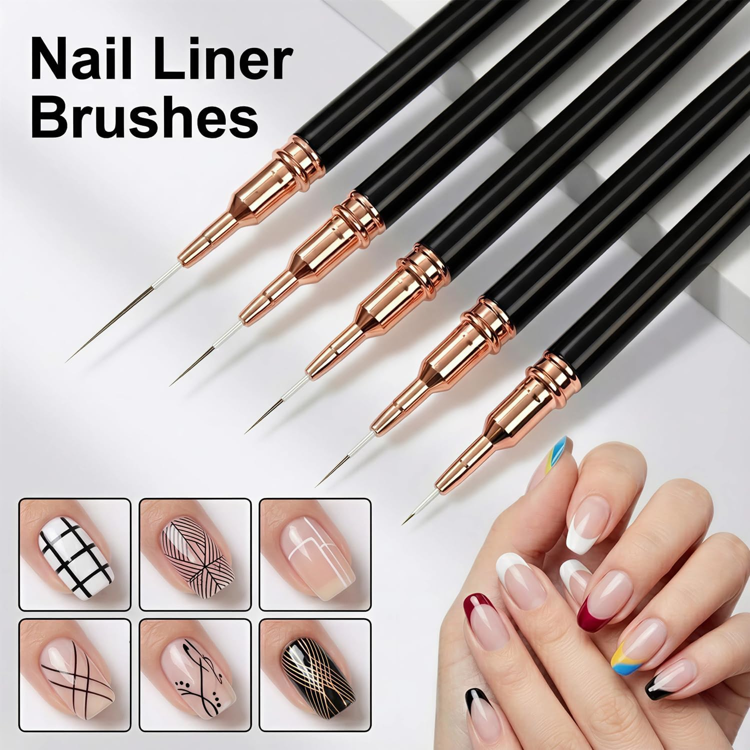 Nail Art Brushes Set,5Pcs Nail Art Liner Brushes for Fine Painting Diy, 3Pcs Nail Clean up Brushes for Clean Gel Mistake on the Cuticles,Nail Design Tools image number 3