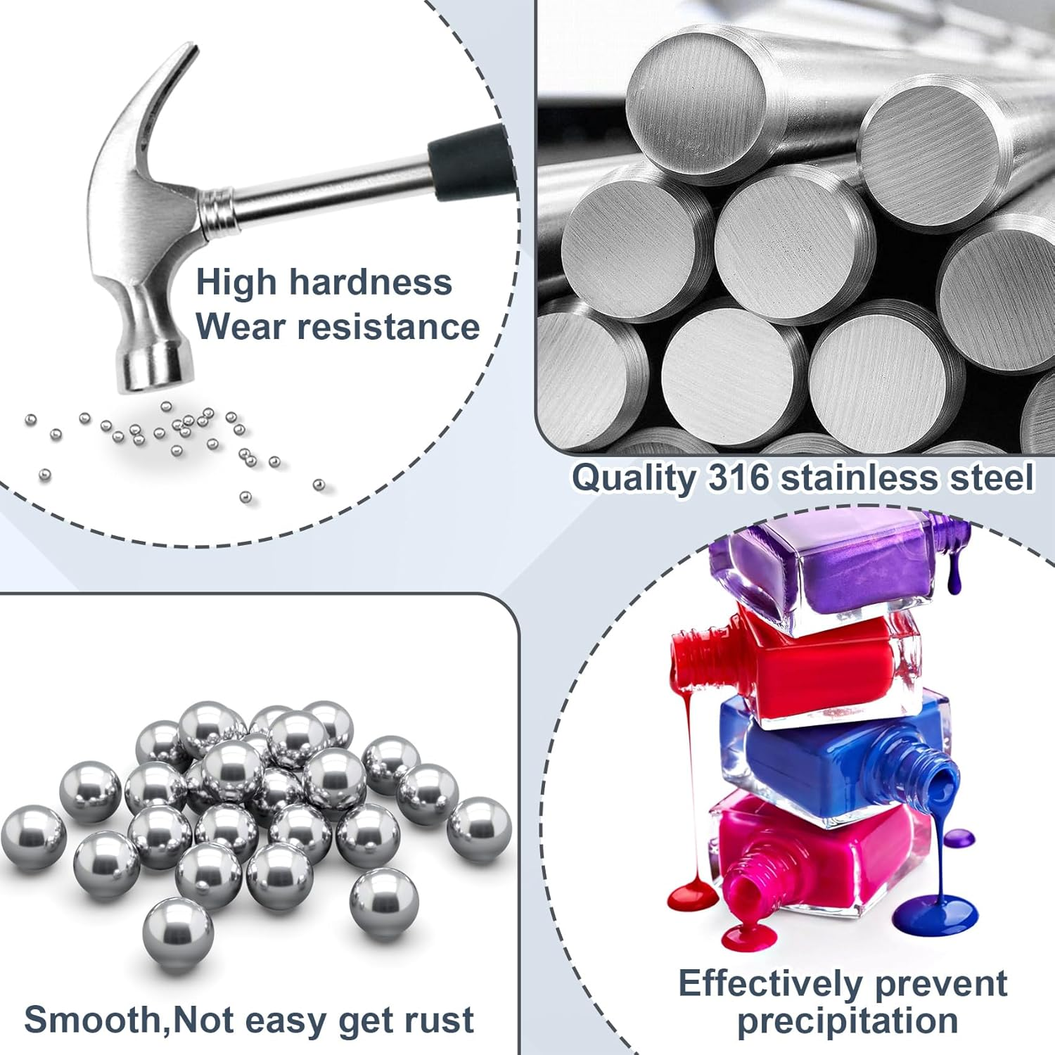OIIKI 125 PCS Paint Mixing Balls, 316 Stainless Steel Ball for Mixing Paint, 0.16 Inch / 4 Mm Nail Polish Bearing Balls, Replacement Balls for Mixing Model Paints image number 1