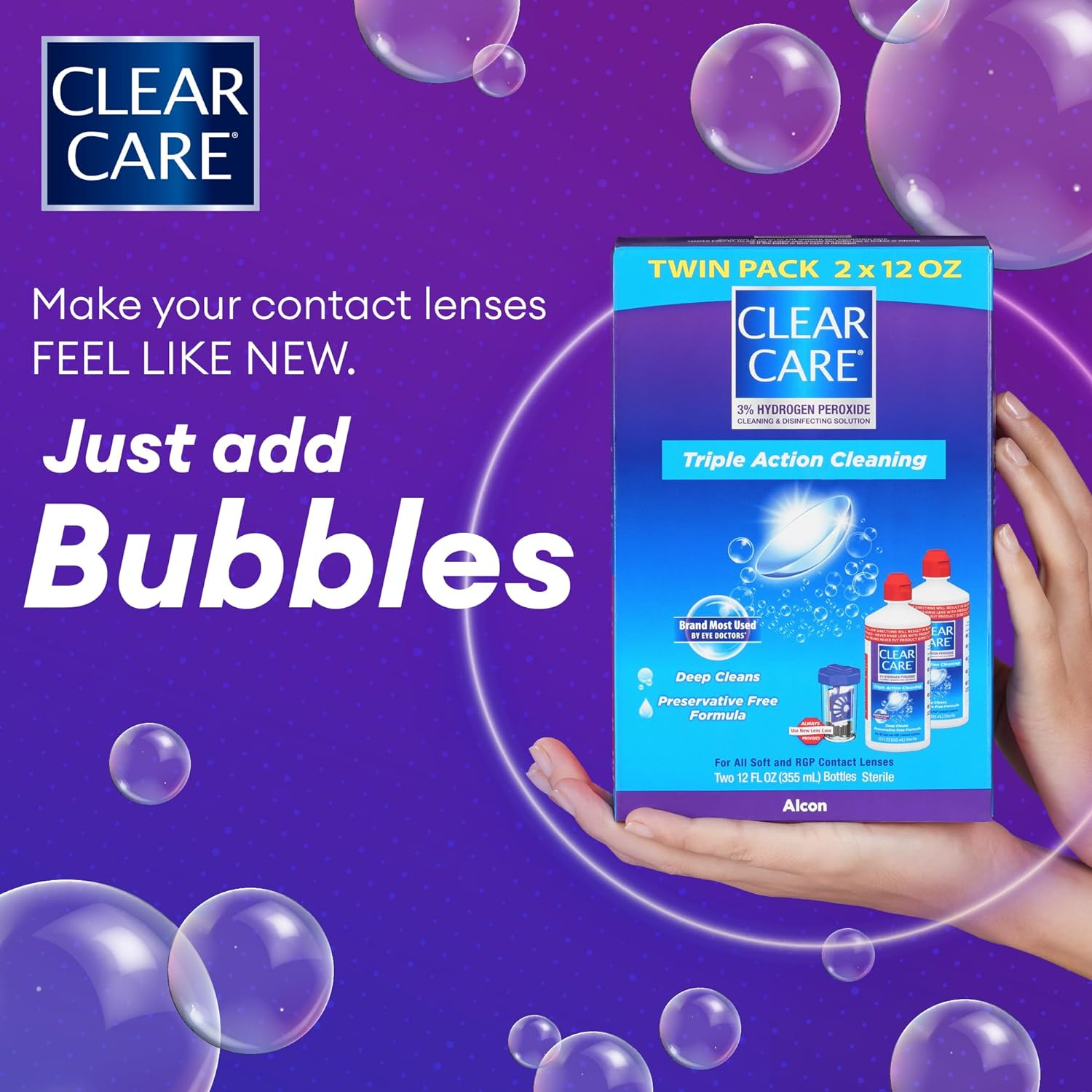CLEAR CARE Contact Lens Cleaner Solution with Lens Case, Twin Pack, 12-Ounces Each image number 4