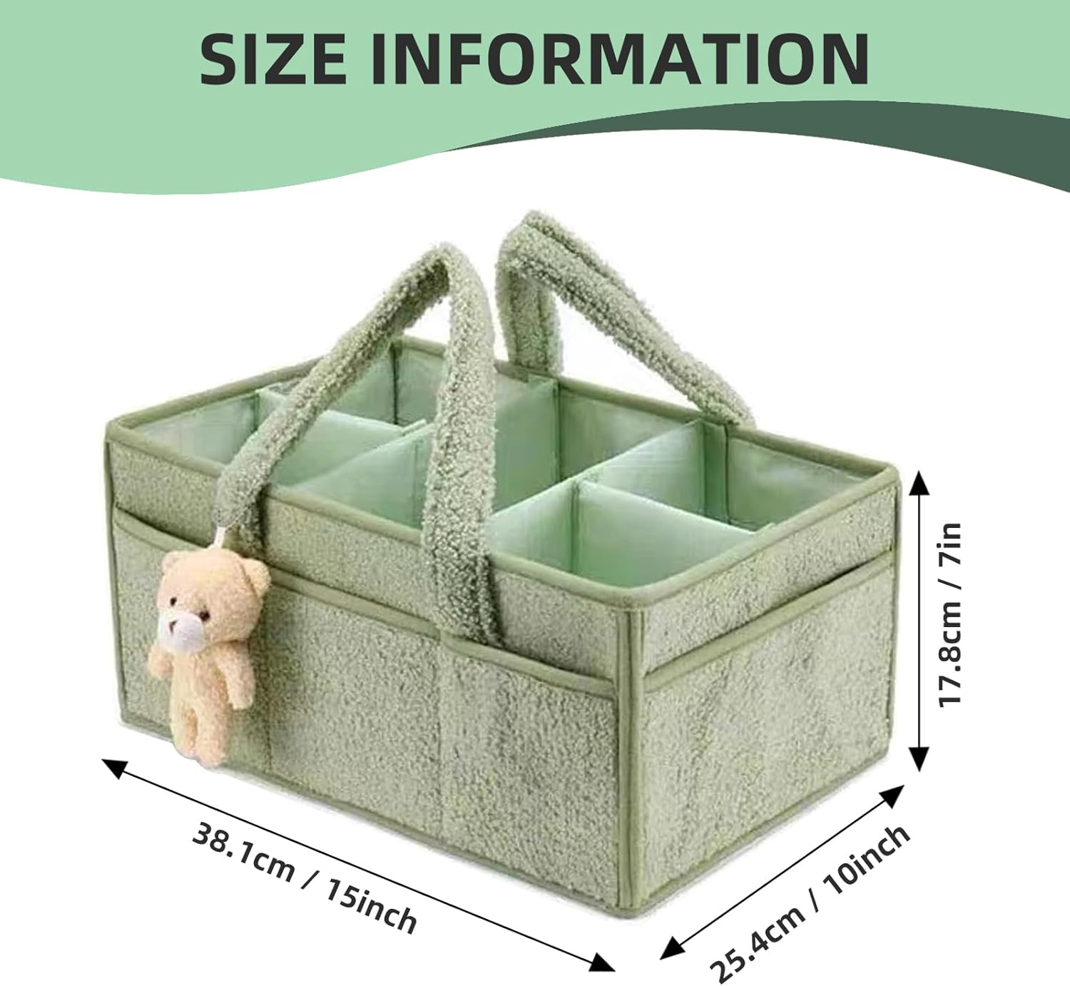 Baby Diaper Caddy Organizer, Portable Nursery Nappy Storage Basket for Diapers, Wipes and Baby Essentials (Green) - Green image number 6
