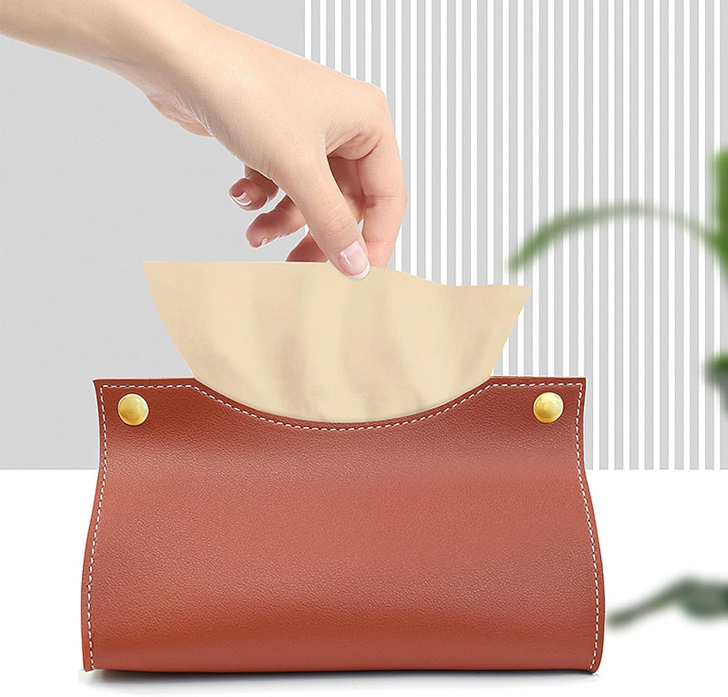 XUNQUCOM Tissue Box Holder, PU Leather Tissue Box Cover Holder Organizer for Home and Car image number 5