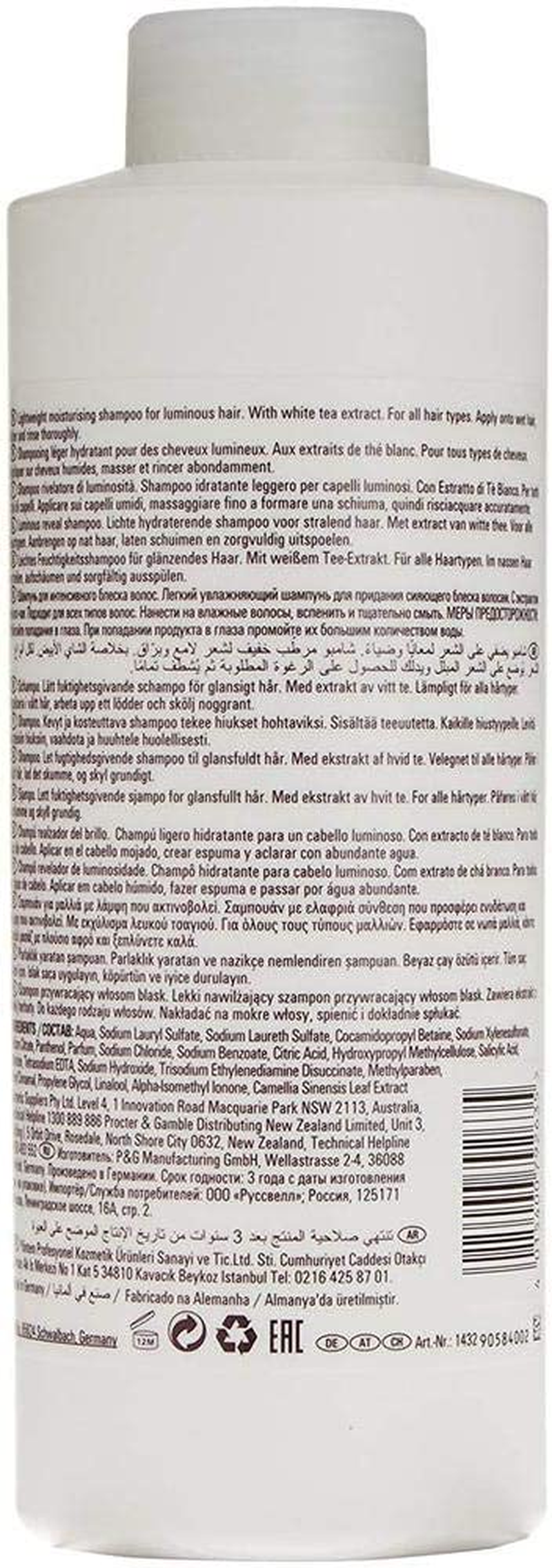 Wella Professionals Oil Reflections Luminous Reveal Shampoo, with Natural Botanicals, Camellia Oil and White Tea Extract, for Long-Lasting Softness and Shine 1000Ml image number 5