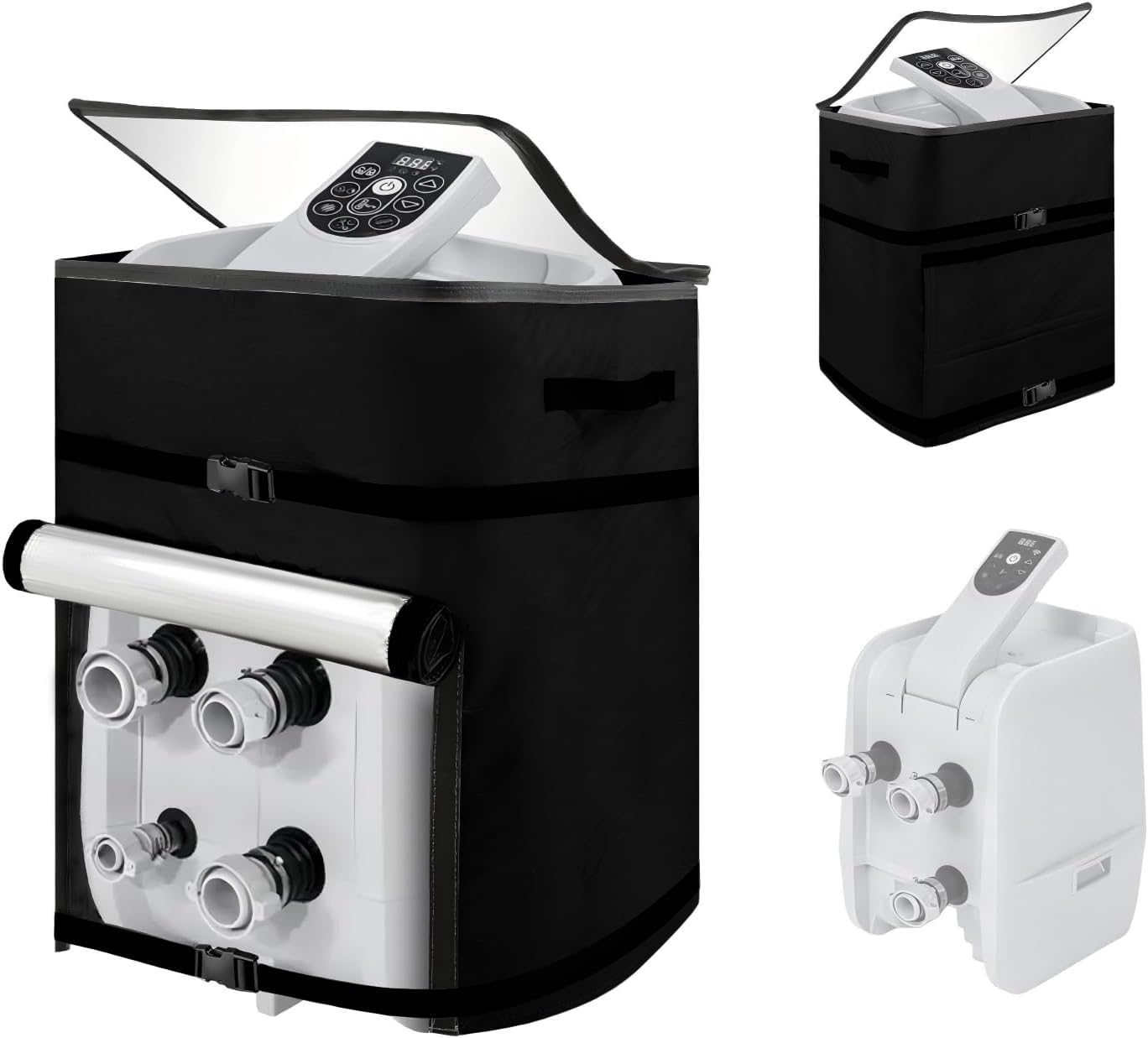 UCEDER Waterproof Hot Tub Pump Cover with Clear PVC Window,Insulated Spa Heater Cover with Install Door Design & Adjustable Buckle (Black, 16.9" X14.9"X21.2") image number 3