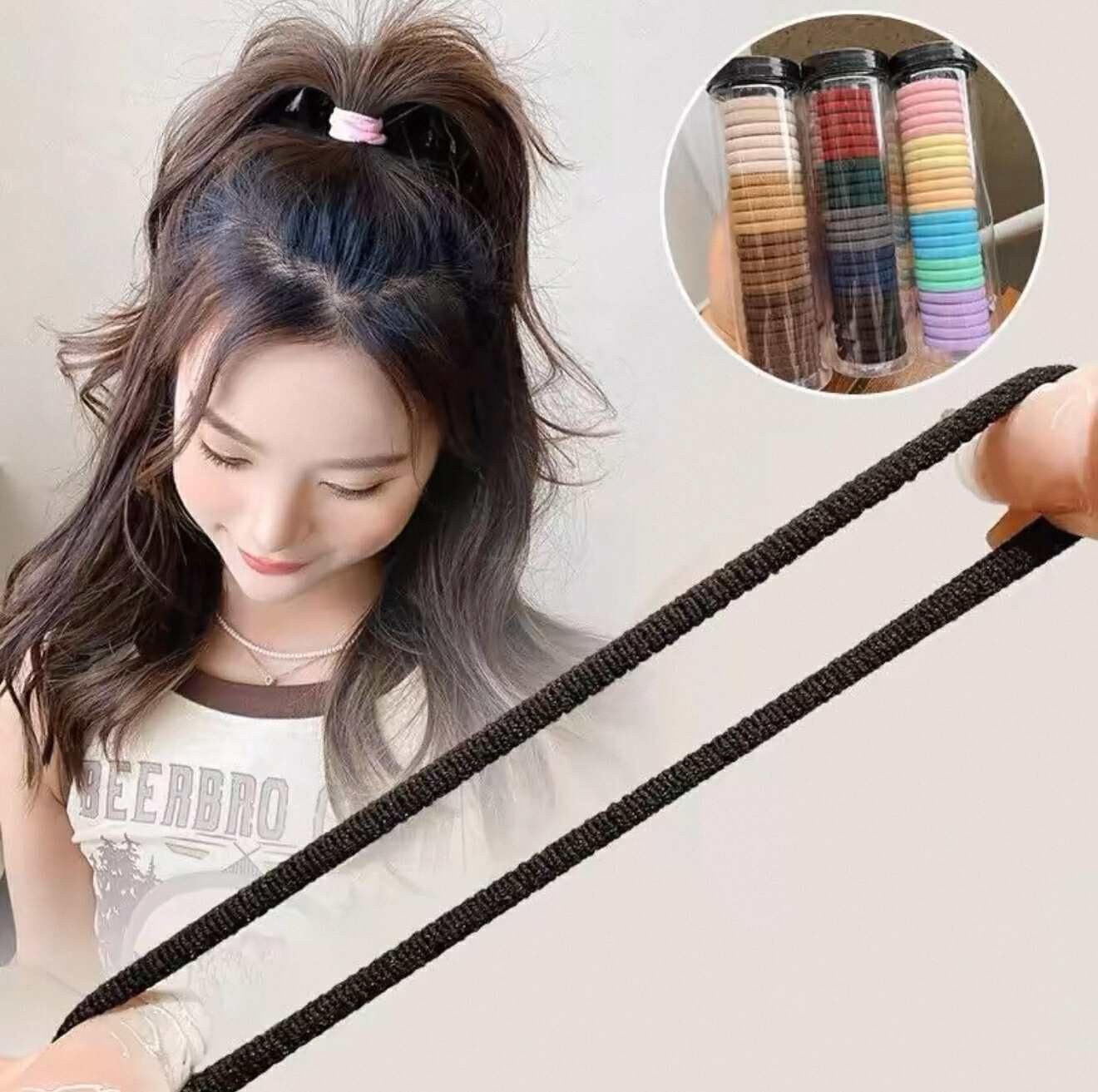 36Pcs/5Cm High Elastic Hair Ties, Multi-Colour Hair Bands Mixed with Storage Jars,Ponytail Holderes with Storage Jar,Soft & High Elastic Hair Bands, High Ponytail Holder (Brown #2) image number 2