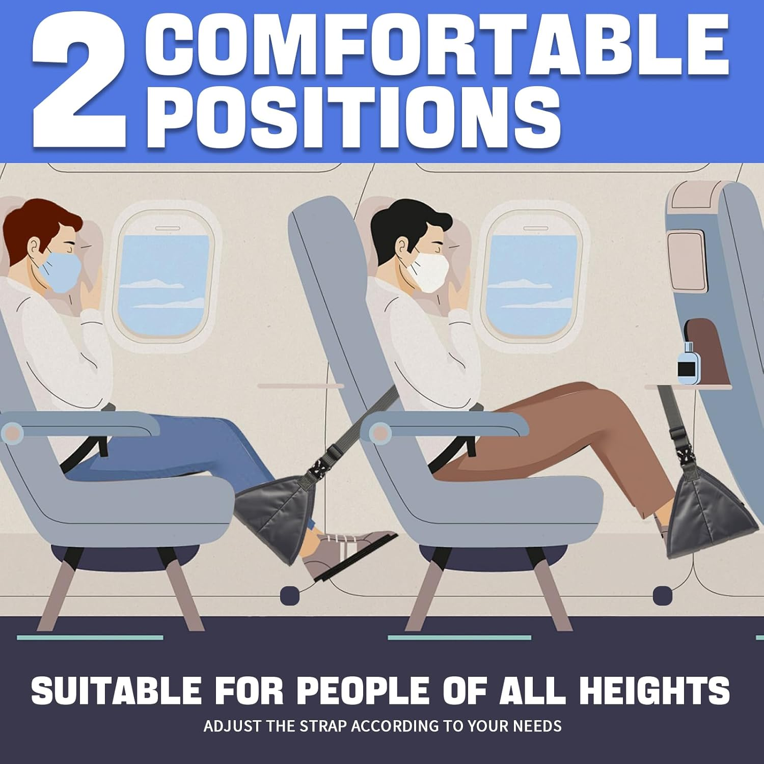 Portable Airplane Footrest with Stable Base - Adjustable Travel Foot Hammock Prevents Leg Clashing, Carry-On Essentials for Flight, Train & Office Use (Grey)