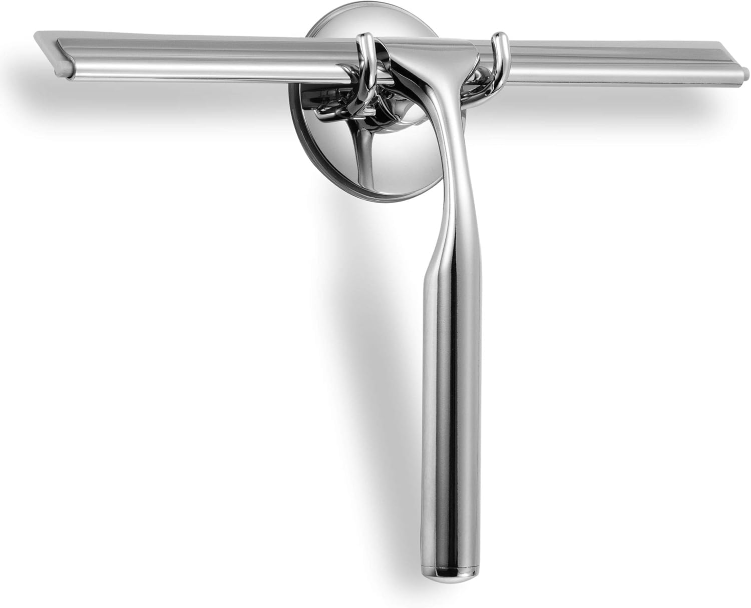 10 Inch Squeegee for Shower Glass, Black Shower Squeegee with Adhesive Hooks Heavy Duty, Non-Slip Long Handle, Spare Blade, All-Purpose Squeegee Cleaning for Bathroom Doors Car Window (Silver)