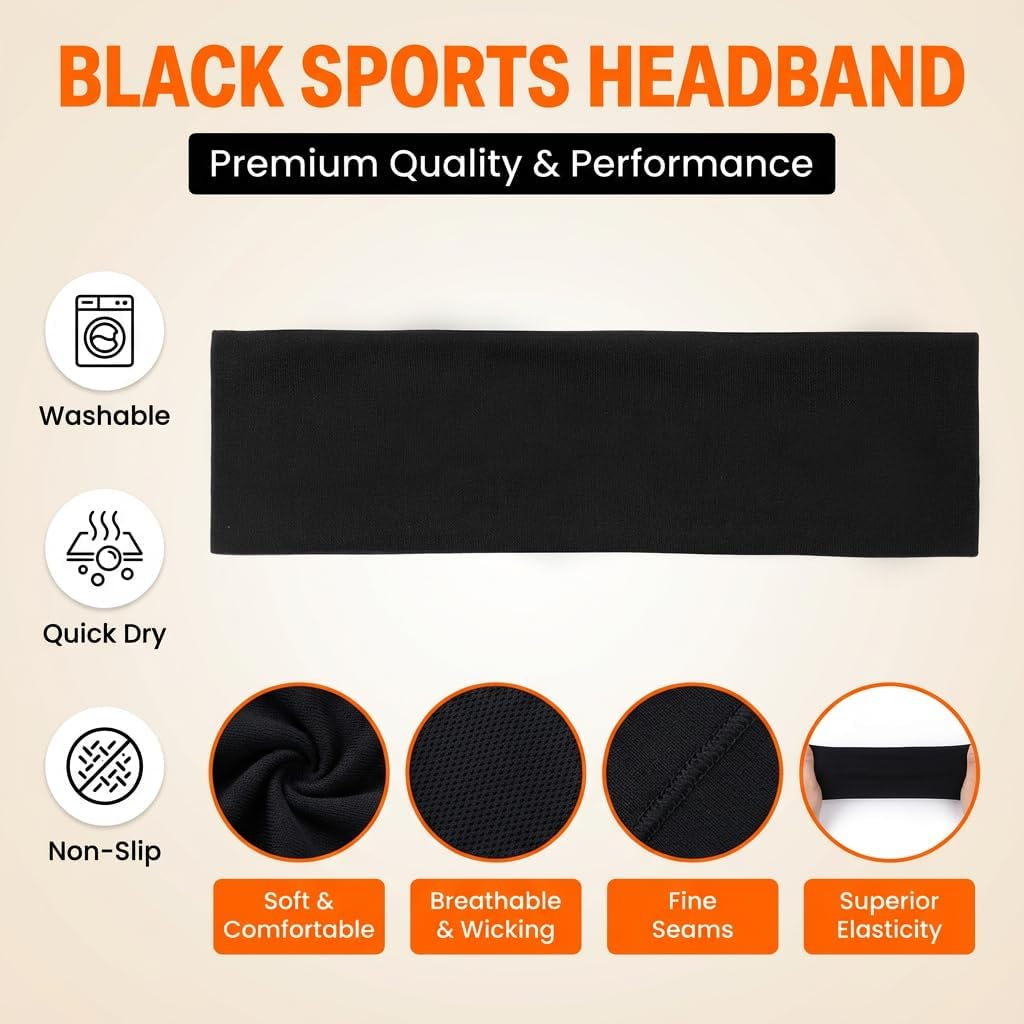 3 Pack Wide Headbands for Women Men - 6Cm Stretchy Sweatband, Non-Slip Soft Sports Head Band for Running Gym Yoga Workout Fitness image number 3
