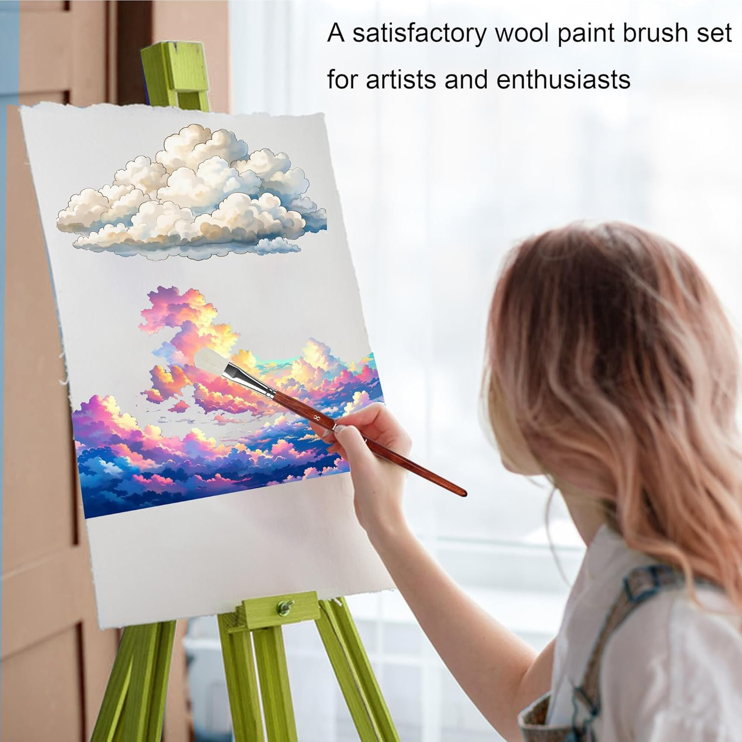 Himmlfel Blending Painting Brushes,7Pcs Premium Goat Hair Brush Set for Acrylic, Watercolor, Gouache,Oil Painting,Versatile Gilding Brush Set for Crafts,Ceramic,Pottery Paint,Gold Leaf