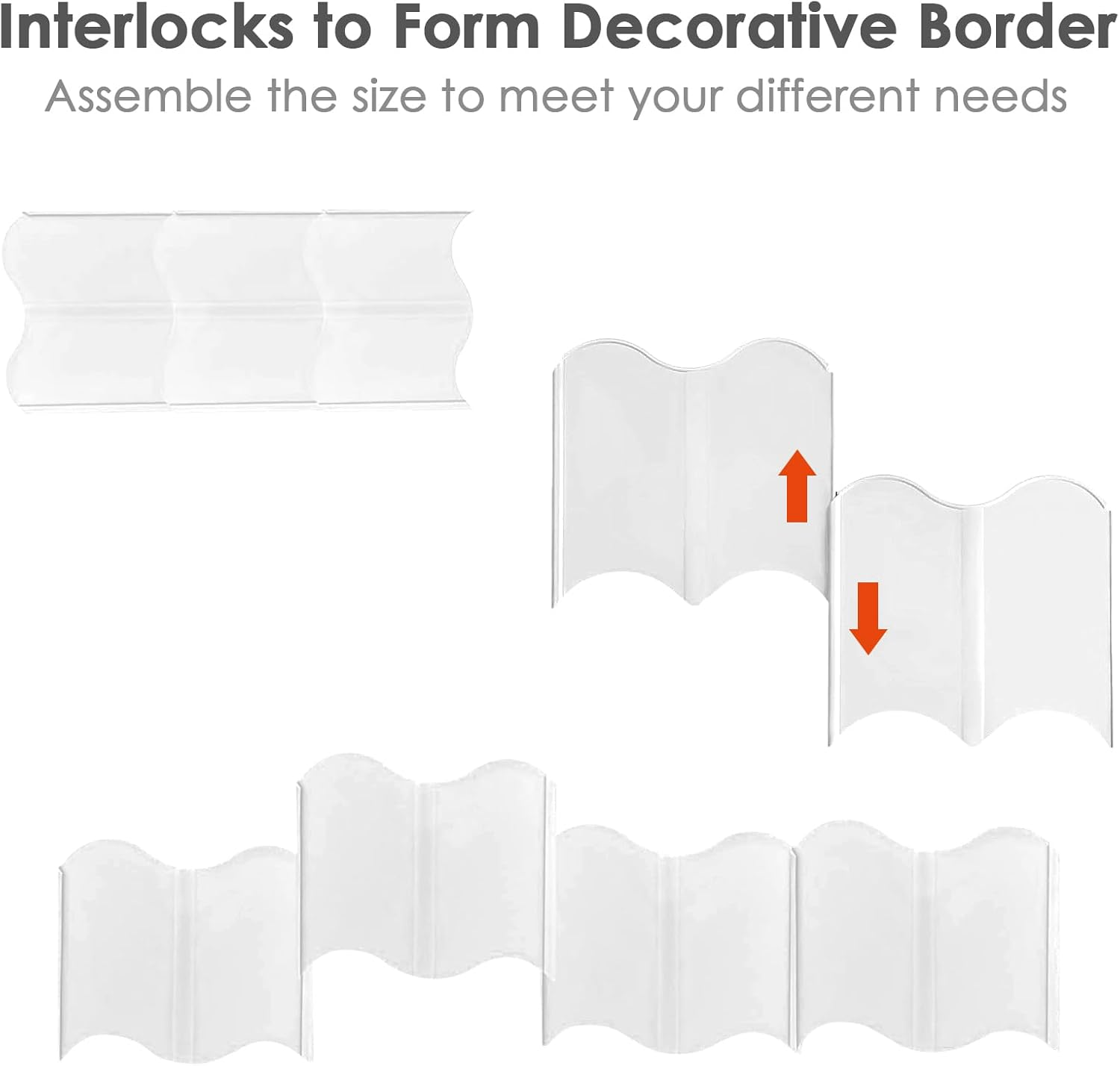 20PCS Interlocking Landscape Garden Lawn Yard Edging Border, Plastic Decoration Landscaping Edging, Flexible Fence Border for Gardens, Courtyards, Parks, Landscape (White)