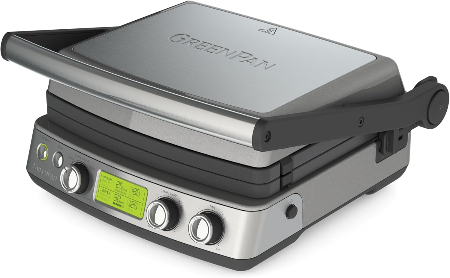 Greenpan Contact Grill, Stainless Steel, Multi-Function 7-In-1 Design, Toxmin Free - Thermolon Volt, Removable/Reversible Grill and Teppanki Casr Aluminium Plates, Double Cooking Surface