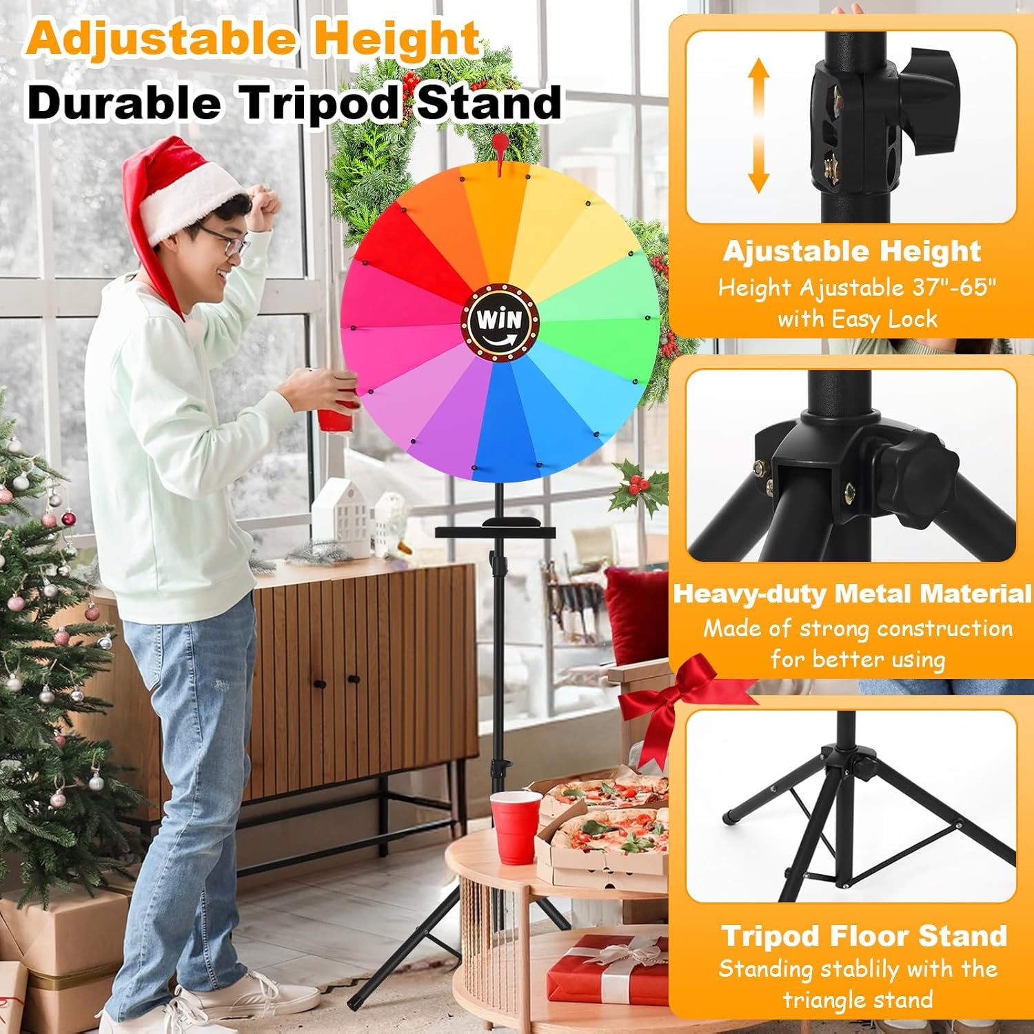 GADFISH 24-Inch Spinning Prize Wheel, Ajustable 37"-67" Height Spin Doodle Game Spinner, Storable Prize Wheel Spinner with Stand, Wheel of Fortune Game, 14 Colors image number 4