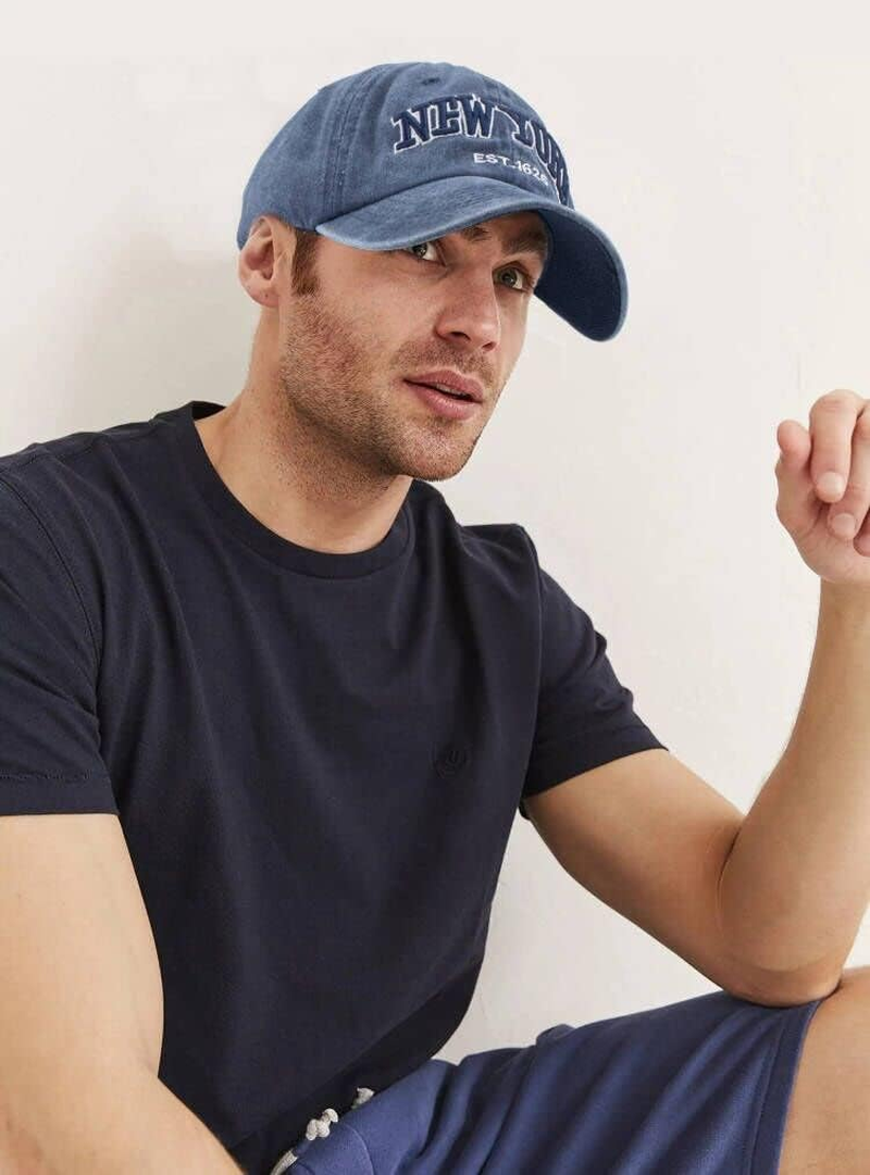 Baseball Hat New-York Distressed-Adjustable-Strapback - Washed Twill Dad Hat Unisex - Light Grey image number 4