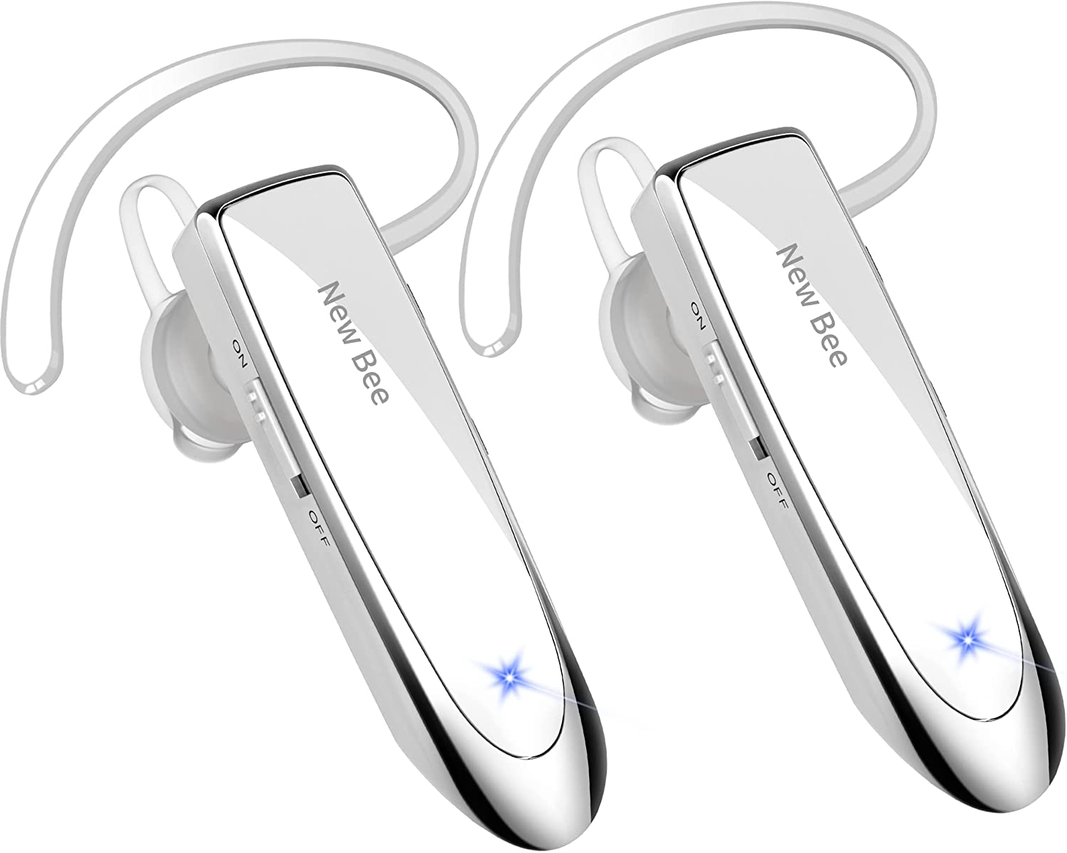 New Bee [2 Pack] Bluetooth Earpiece Wireless Handsfree Headset V5.0 24 Hrs Driving Headset with Mic 60 Days Standby Time Headset Case for Iphone Android Samsung Laptop Truck Driver