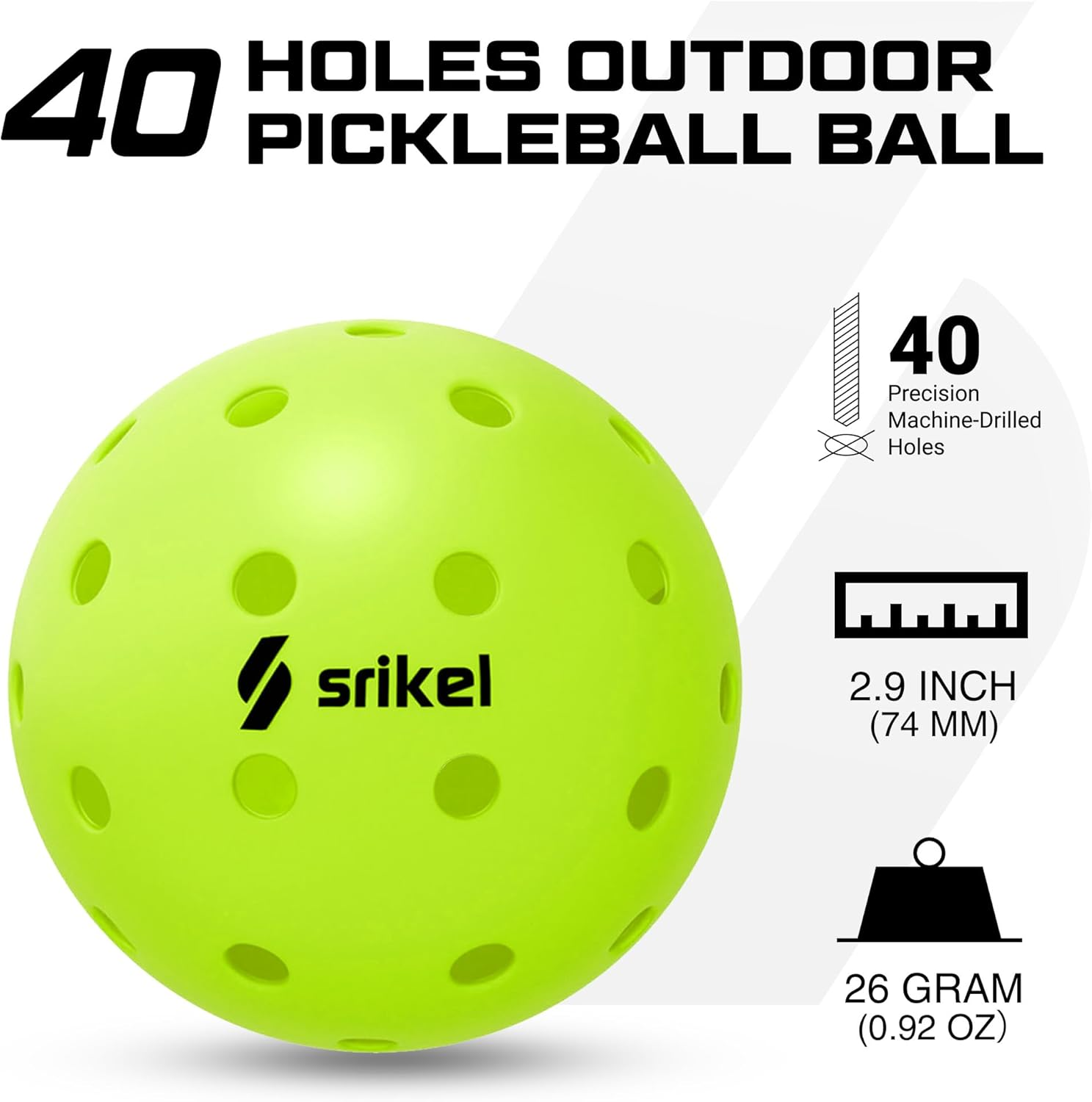 Srikel Outdoor Pickleballs - USAPA Approved,Seamless Roto-Molded Design for Durability,4 Pack / 12 Pack,Crack-Resistant 40-Hole Pickle Balls for Beginner Intermediate Pro Player image number 3