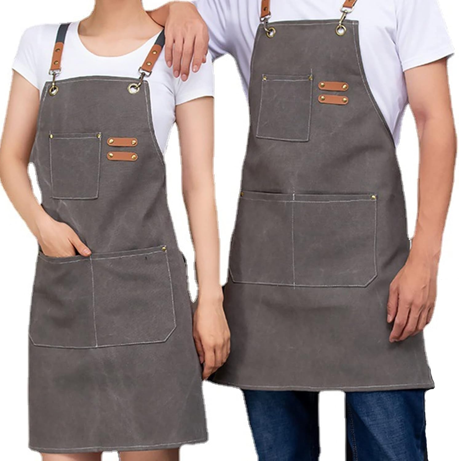 Kitchen Thicken Canvas Apron for Woman Men Waterproof Stain-Resistant with Pockets Cooking Apron Woodworking Painting Work Apron,Apron Overalls Coffee Shop Staff Dress up Hair Salon