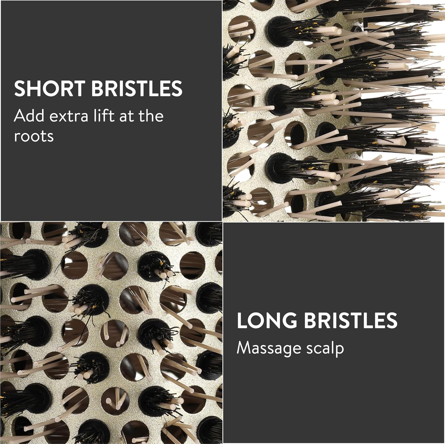 H&S round Hair Brush - ⌀ 85Mm (3.3") - Natural Boar Bristle Hairbrush for Blow Drying and Quiff Styling - Small Circlular Roll Brush for Women and Men - Gold image number 2